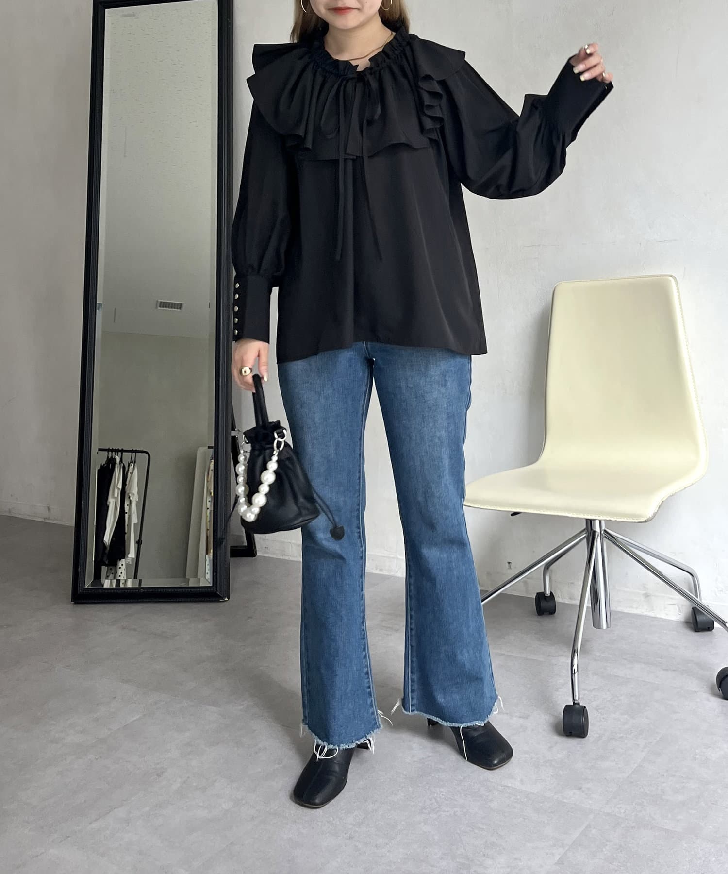 prose verse(プロズヴェール) フリルギャザービッグカラーリボンブラウス