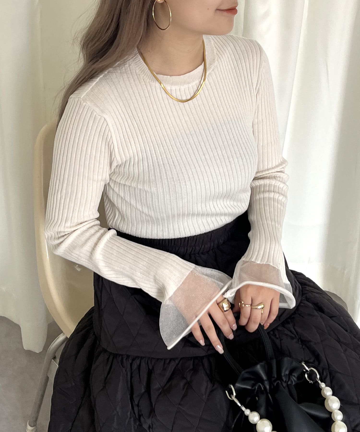 prose verse(プロズヴェール) 袖シアーリブニット