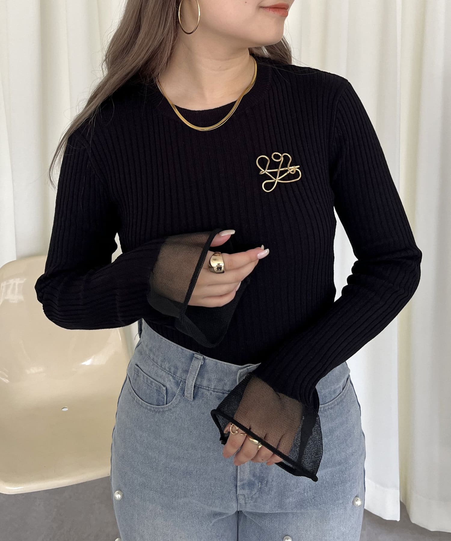 prose verse(プロズヴェール) 袖シアーリブニット