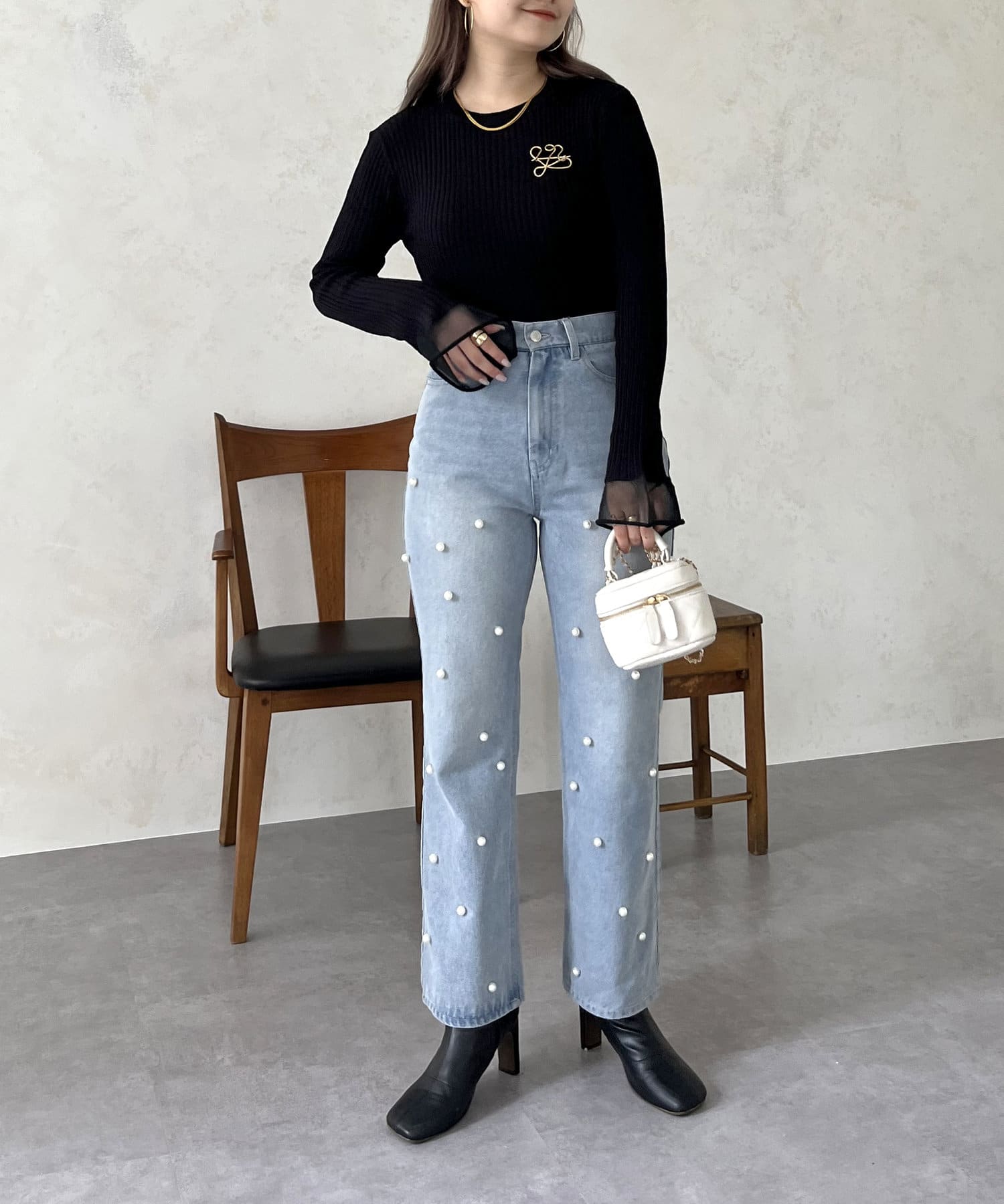 prose verse(プロズヴェール) 袖シアーリブニット