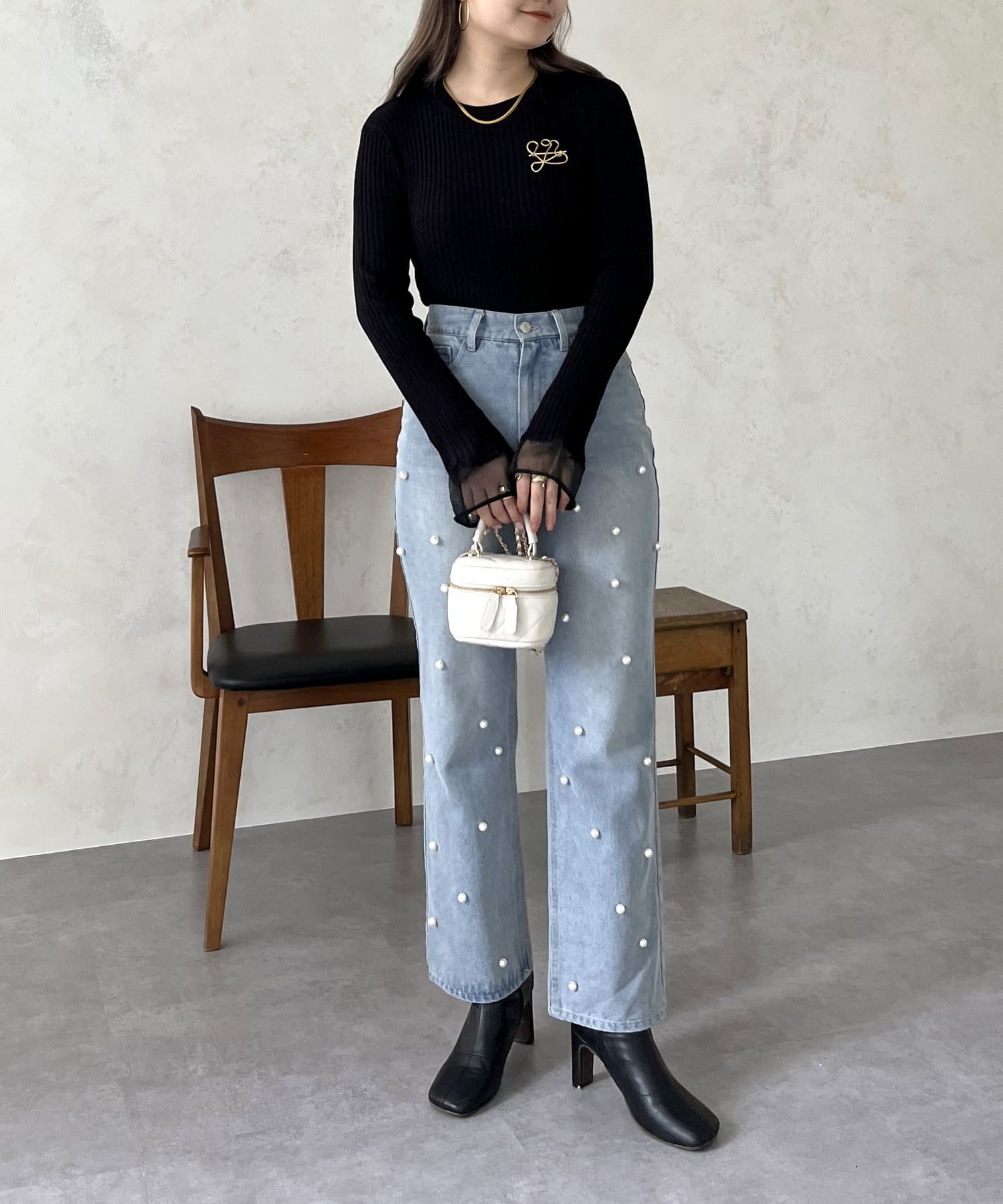 prose verse(プロズヴェール) 袖シアーリブニット