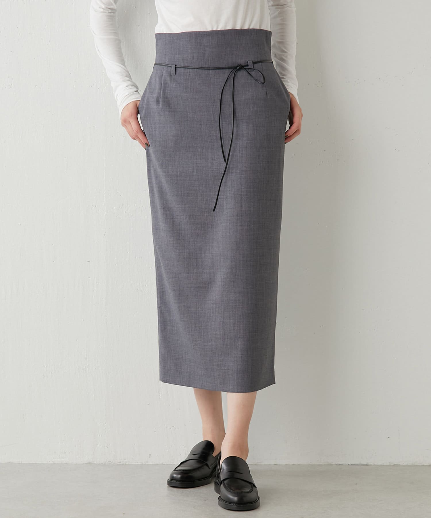 【未使用】ウィムガゼットのフラノストライプタイトスカート