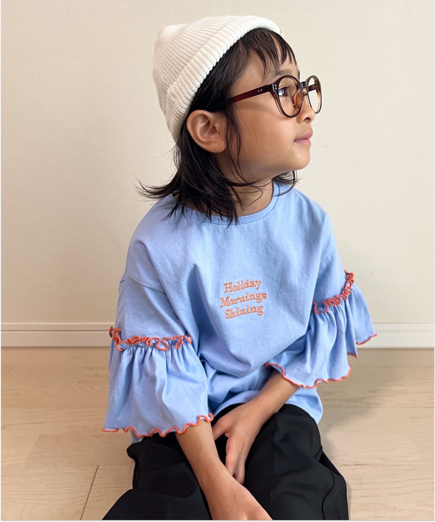 CIAOPANIC TYPY(チャオパニックティピー) 【KIDS】袖フリル配色メロー刺繍トップス