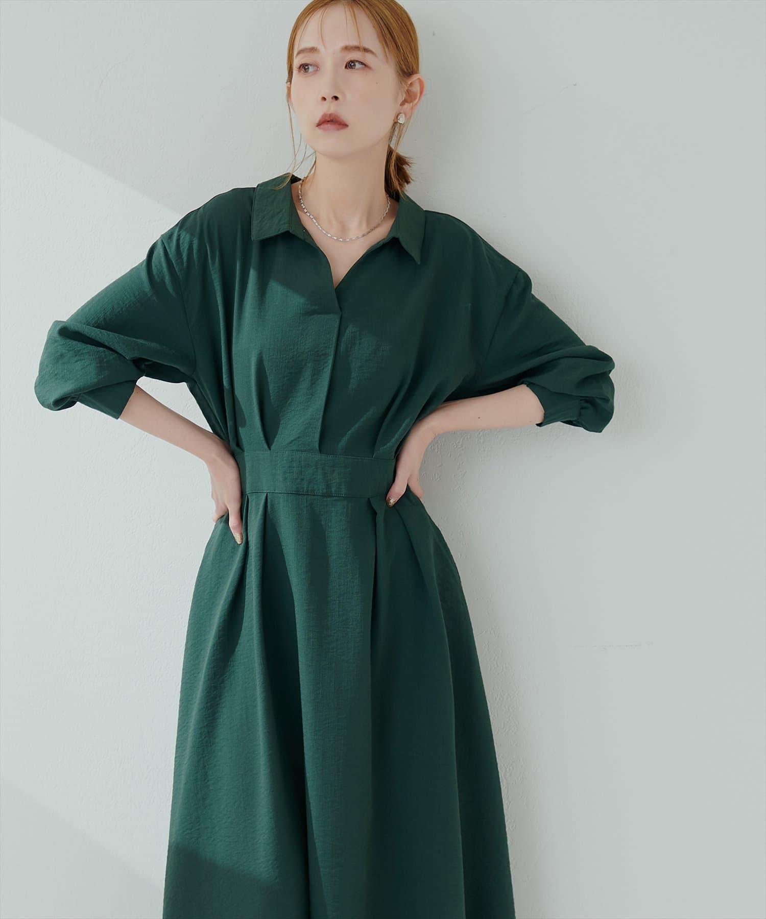 スキッパー衿7分袖ワンピース | natural couture(ナチュラルクチュール