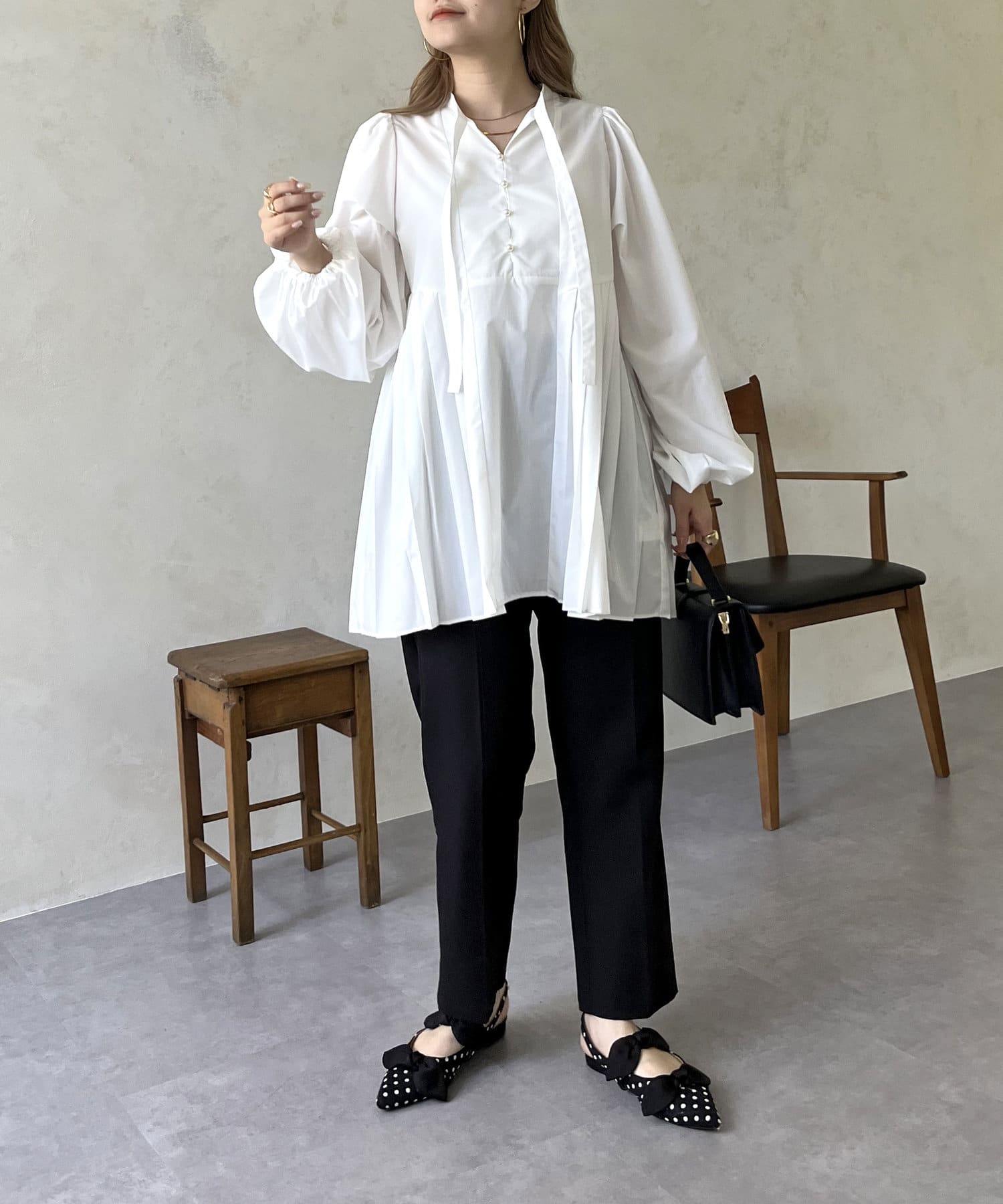 タグ付き Ameri PUFF SLEEVE COMBINATION TOP-