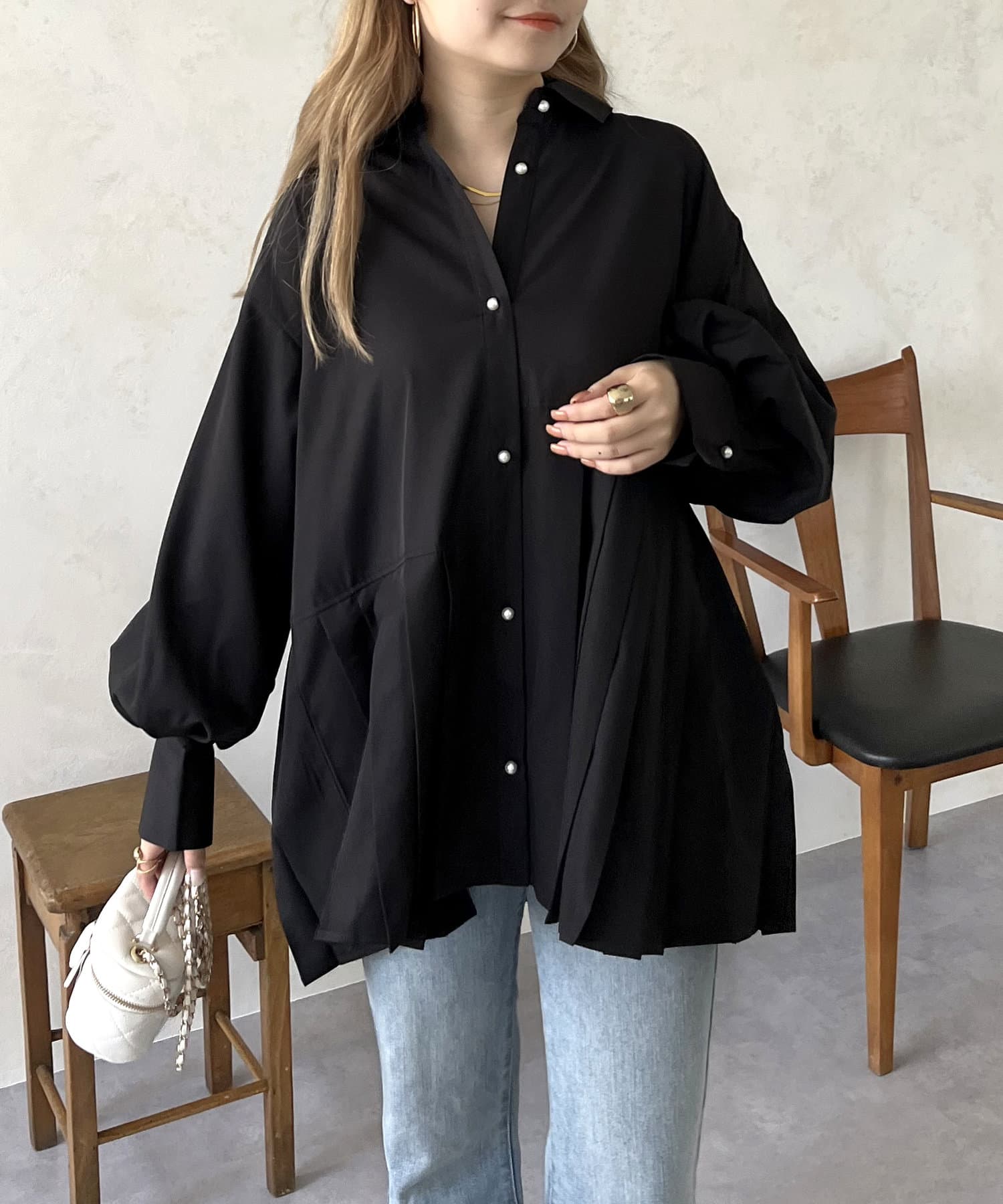 prose verse(プロズヴェール) 袖ボリュームアシメプリーツシャツ