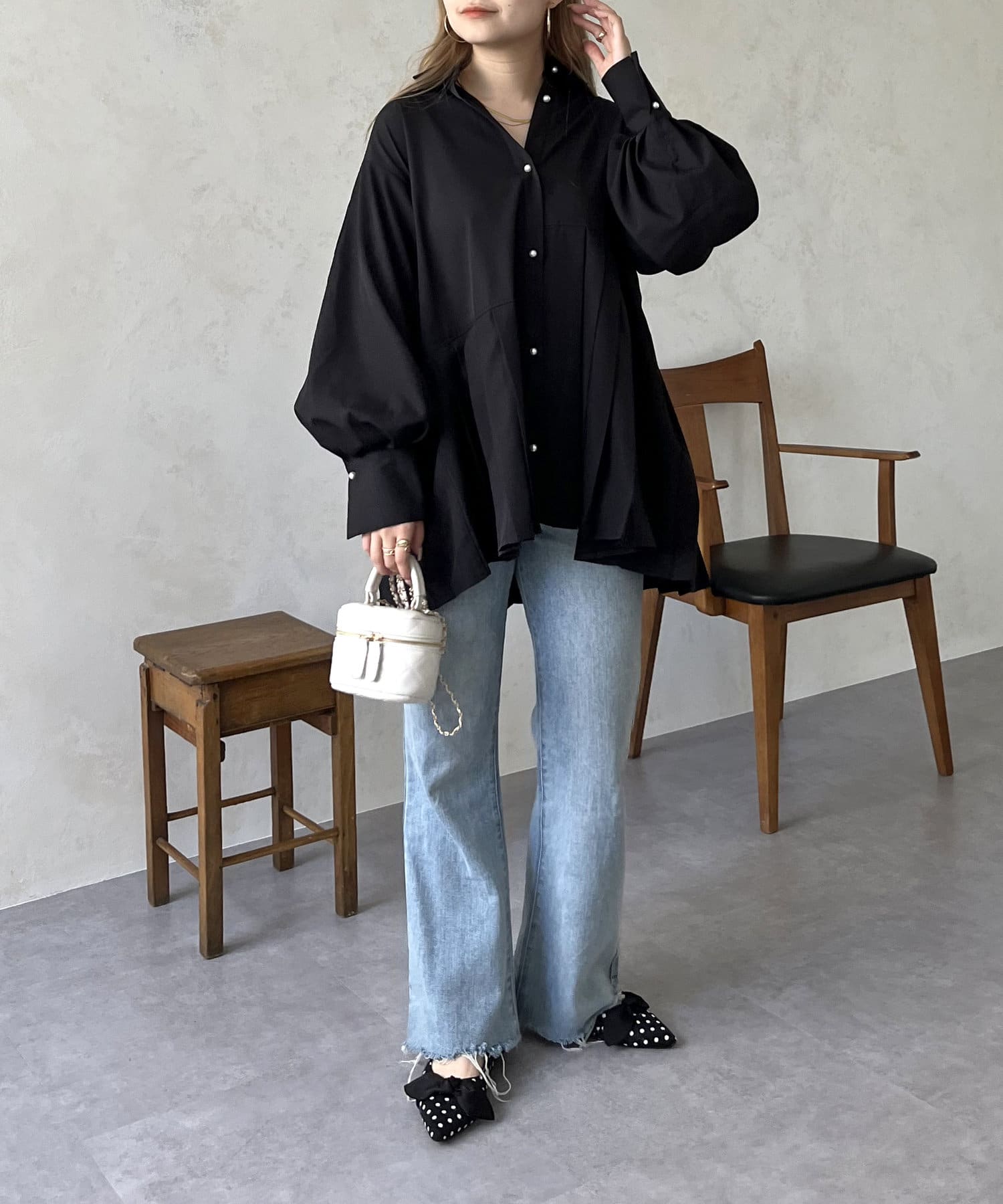 prose verse(プロズヴェール) 袖ボリュームアシメプリーツシャツ