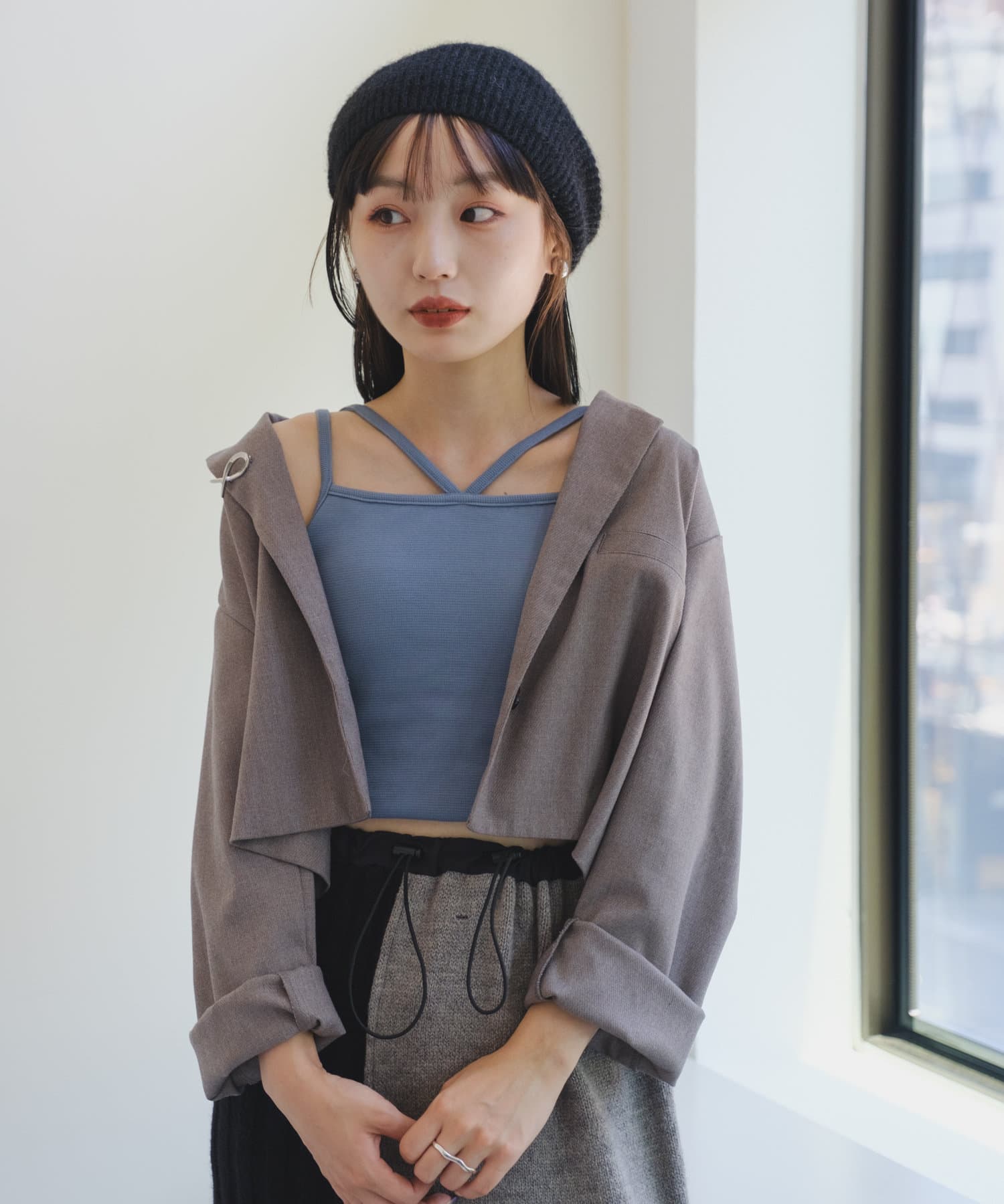 Kastane(カスタネ) 【新色追加/2サイズ展開】カップ付ストレッチコットン紐キャミ