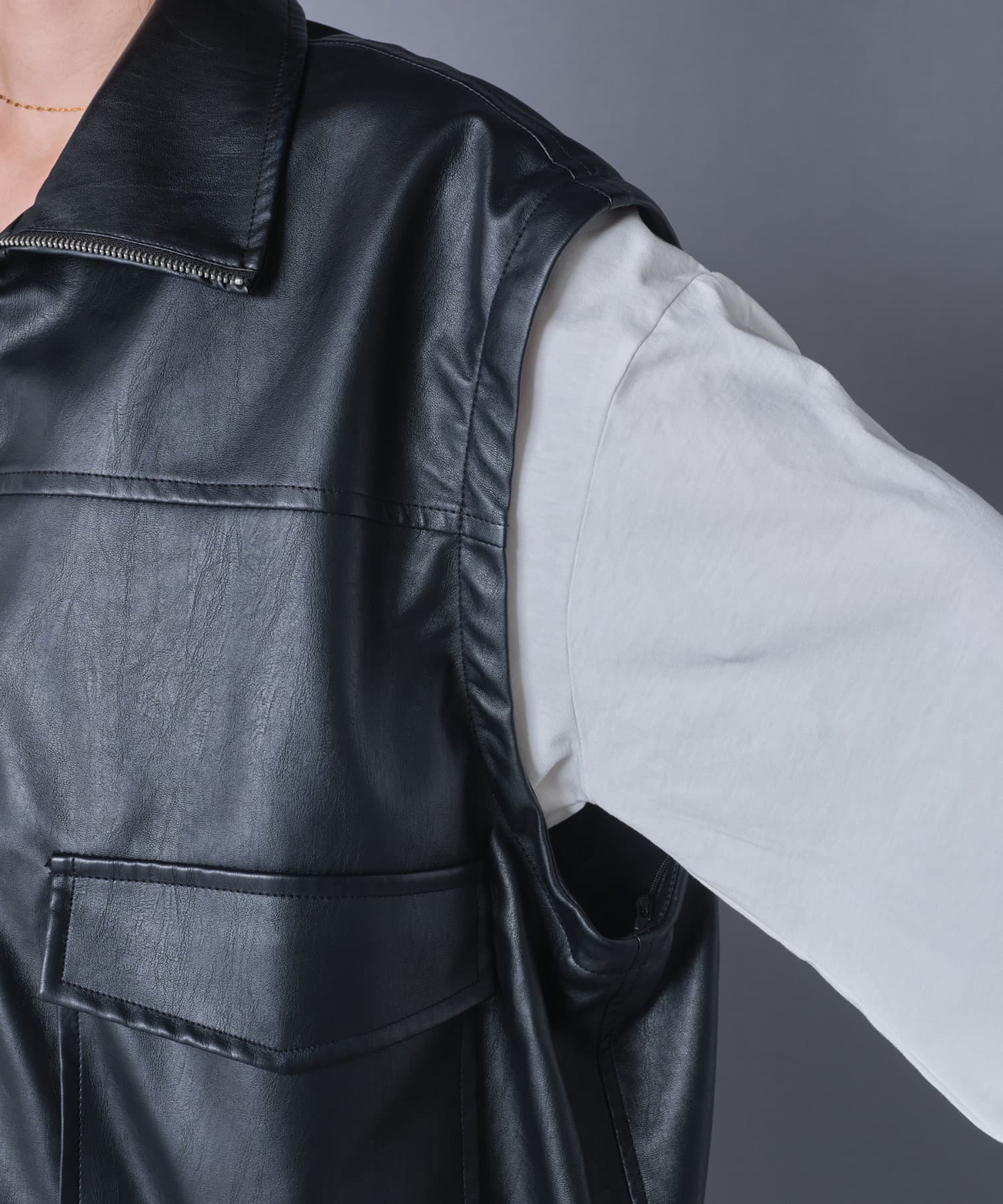 CIAOPANIC TYPY(チャオパニックティピー) 【袖取り外し可能/ユニセックス】フェイクレザー2WAYスタンドブルゾン