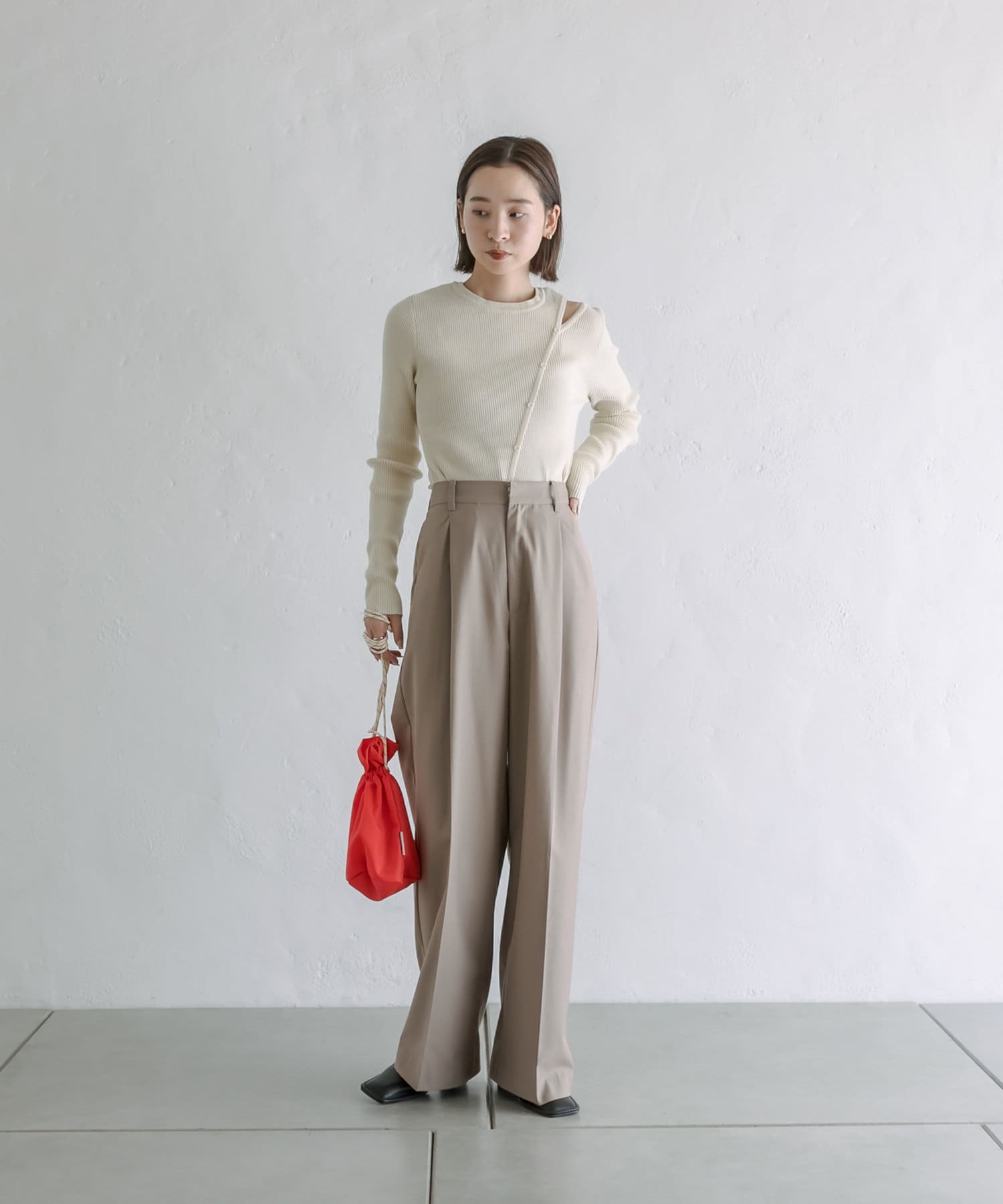 mystic NEWスラックスワイドパンツ チャコールグレー1 セール】NEWスラックスワイドパンツ（スラックス）｜mystic