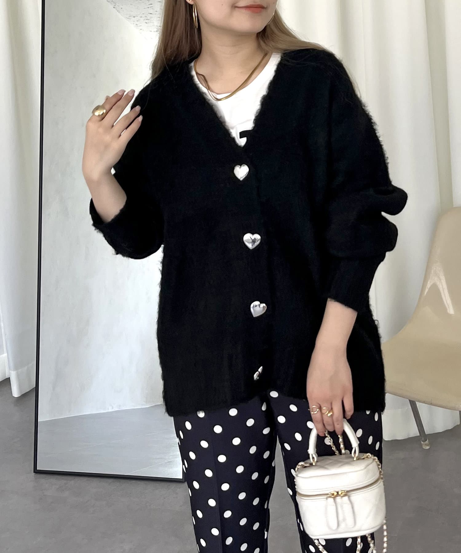 prose verse(プロズヴェール) ハートボタンモヘアライクVニットカーデ