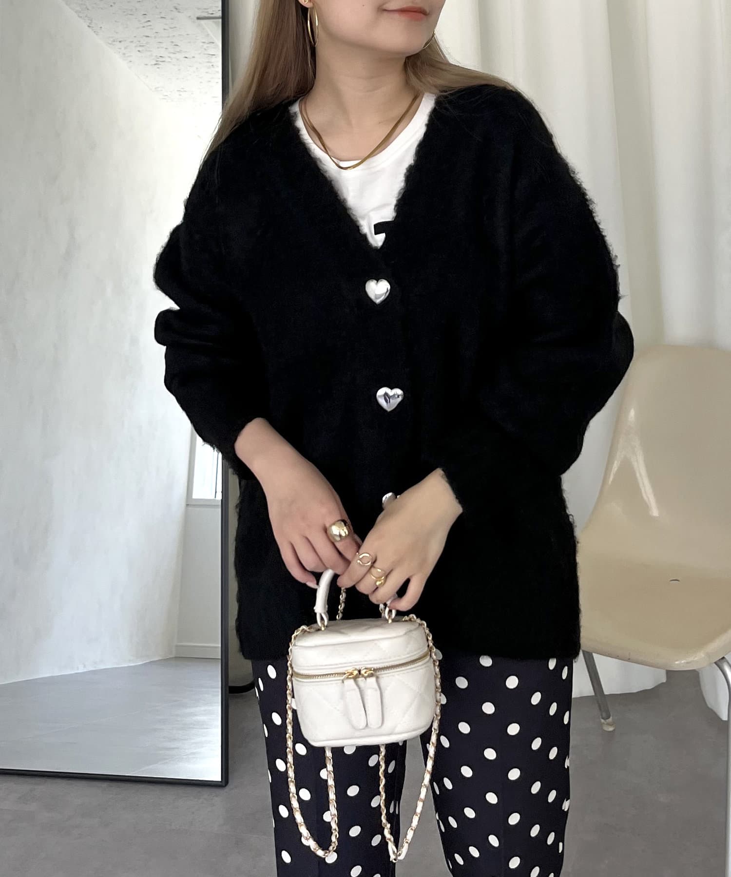 prose verse(プロズヴェール) ハートボタンモヘアライクVニットカーデ