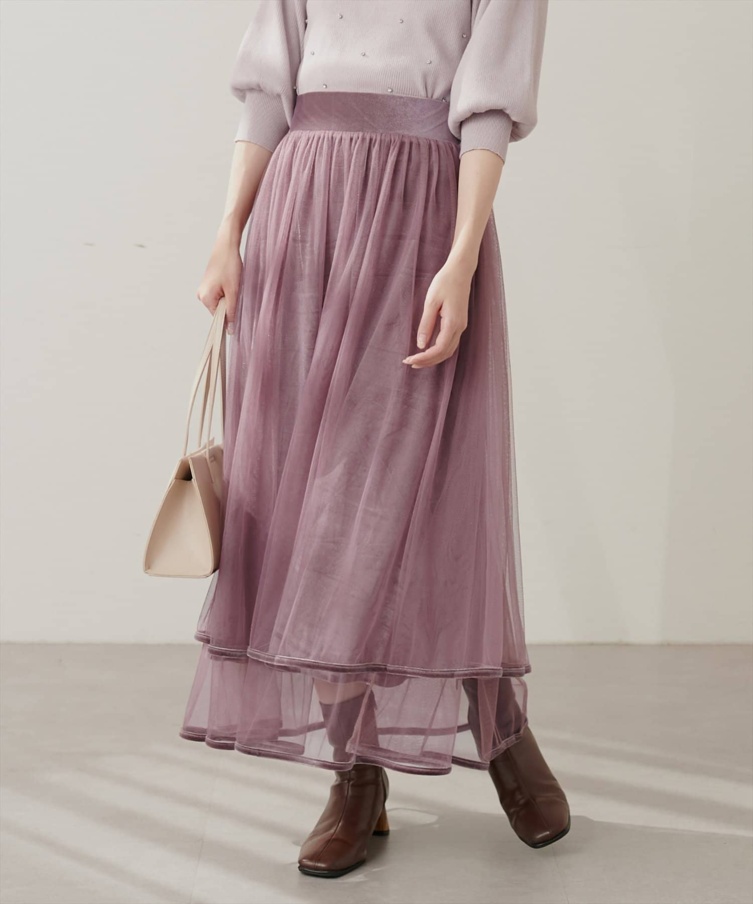スカート　サイズ90　ピンク　ベロア生地　チュールスカート