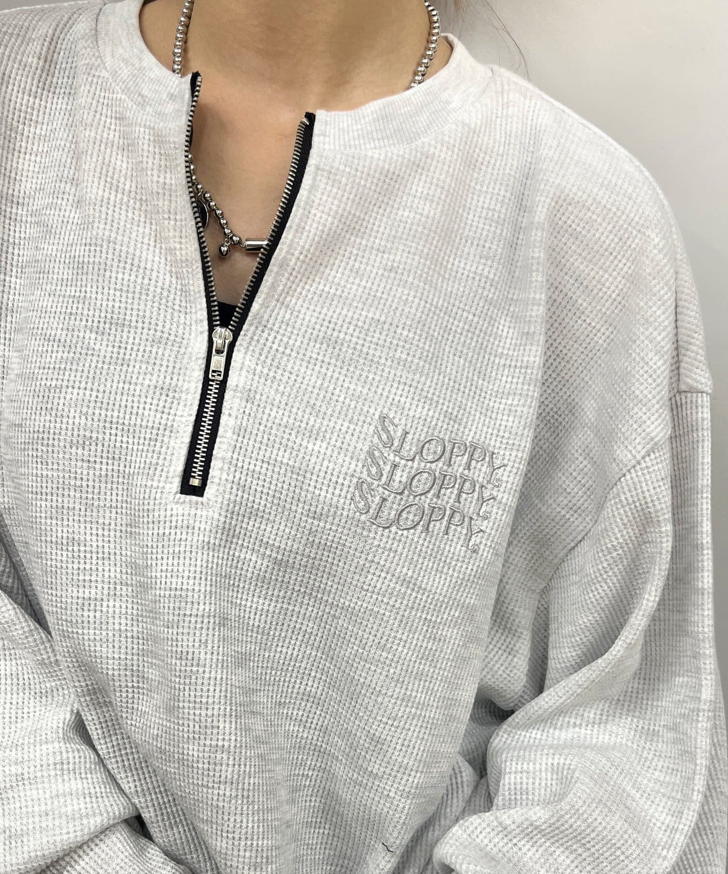 WEB限定〉SLOPPYワッフルハーフジップ刺繍ロゴビッグロンT | WHO'S WHO