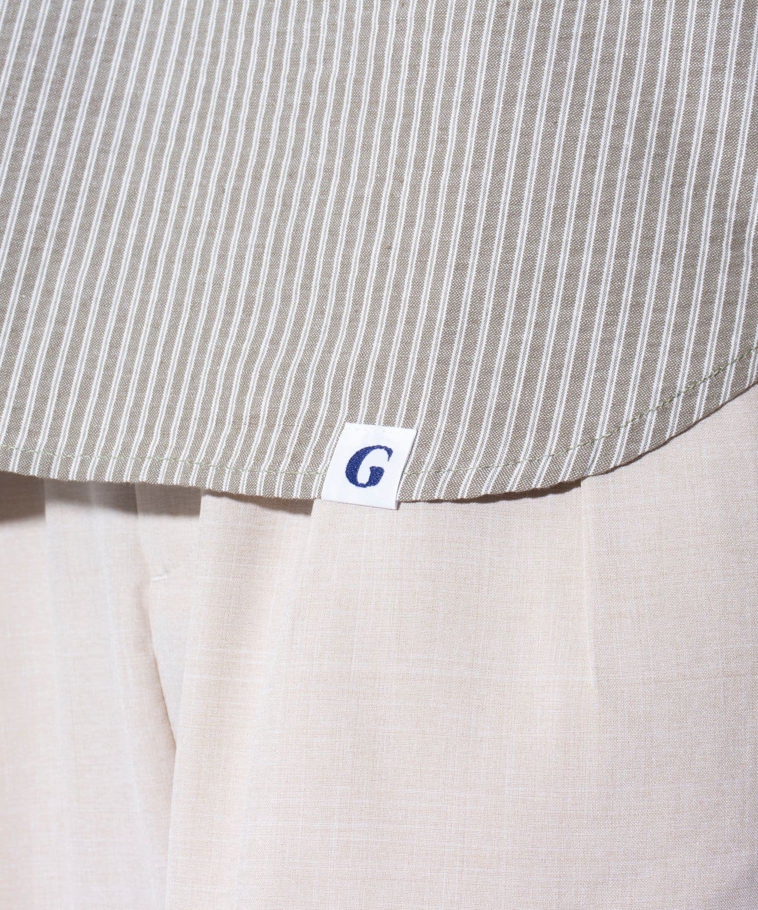 FREDY & GLOSTER(フレディ アンド グロスター) 【GLOSTER】スキッパーバンドカラー半袖シャツ シアサッカー ストライプ