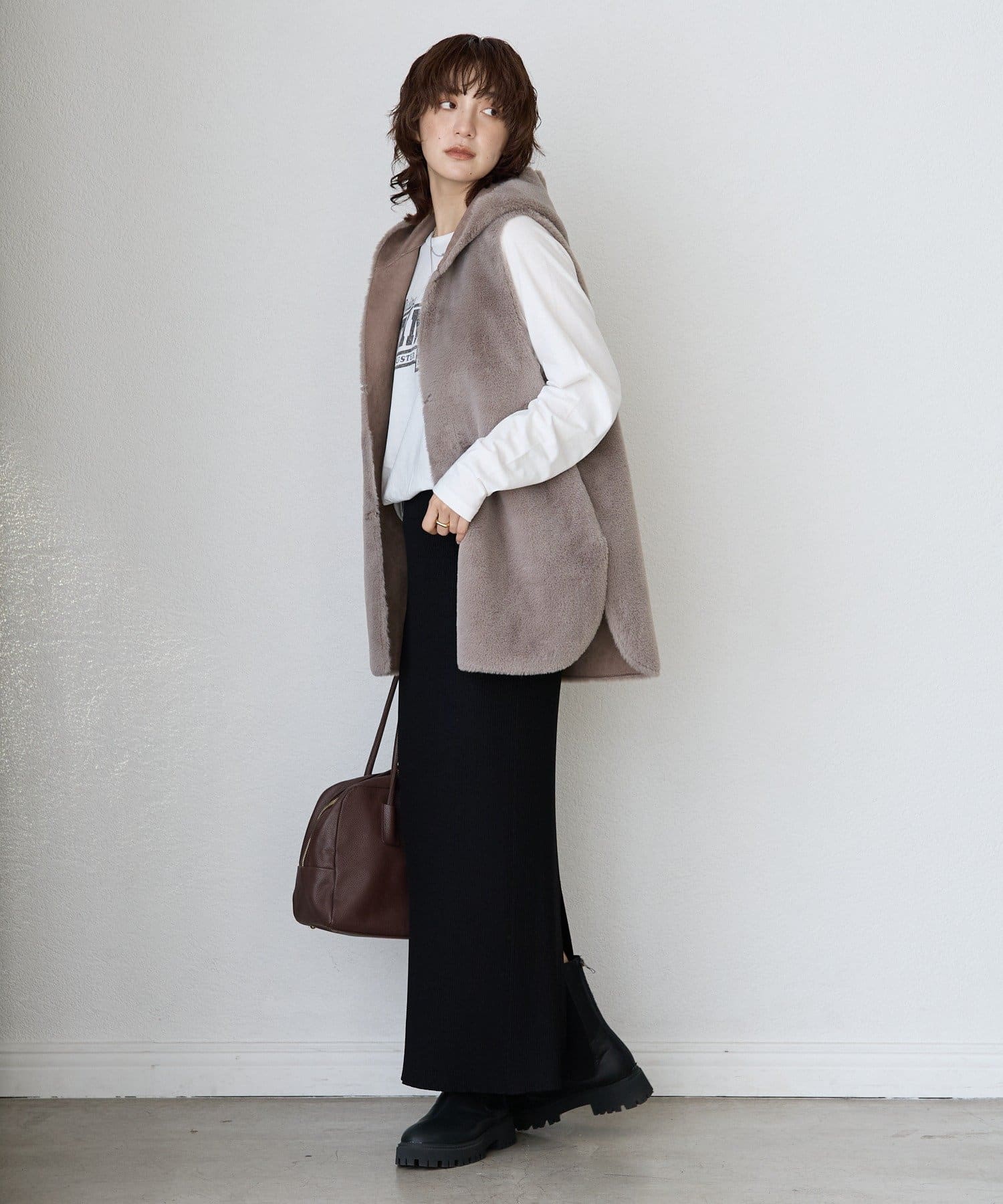 新品 リブニット タイトスカート ベージュ ボルドー ポリエステルニットロングタイトスカート［セットアップ可能