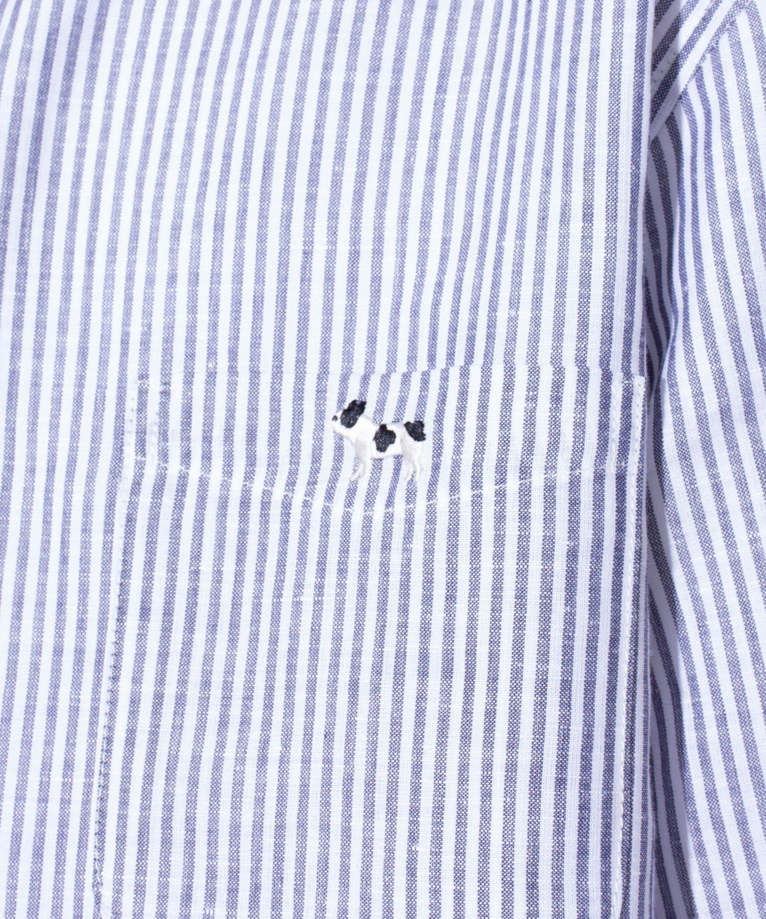 FREDY & GLOSTER(フレディ アンド グロスター) 【GLOSTER】フレンチブルドッグ刺繍 コットンリネンバンドカラー半袖シャツ