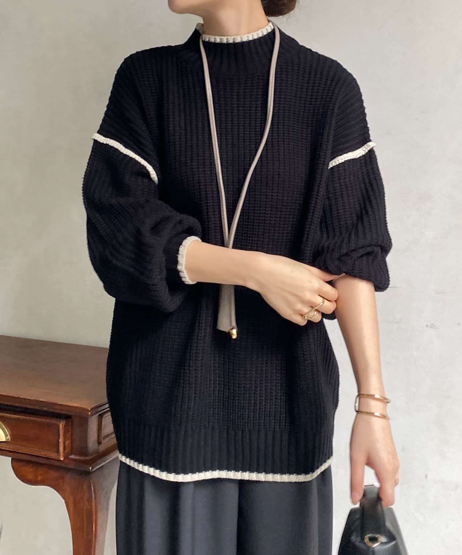 DOUDOU(ドゥドゥ) 【WEB限定】バイカラーモックネックプルオーバー