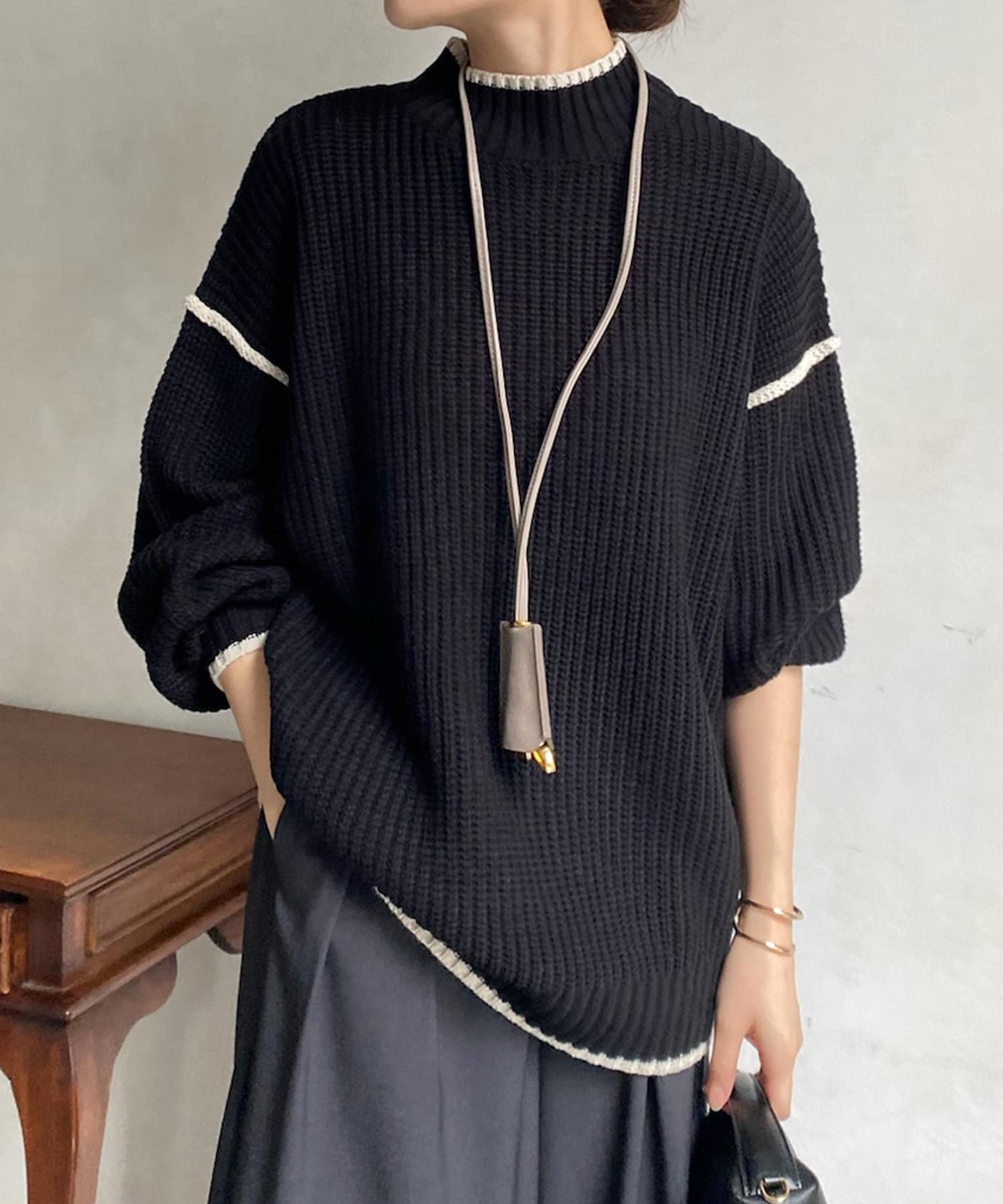 DOUDOU(ドゥドゥ) 【WEB限定】バイカラーモックネックプルオーバー