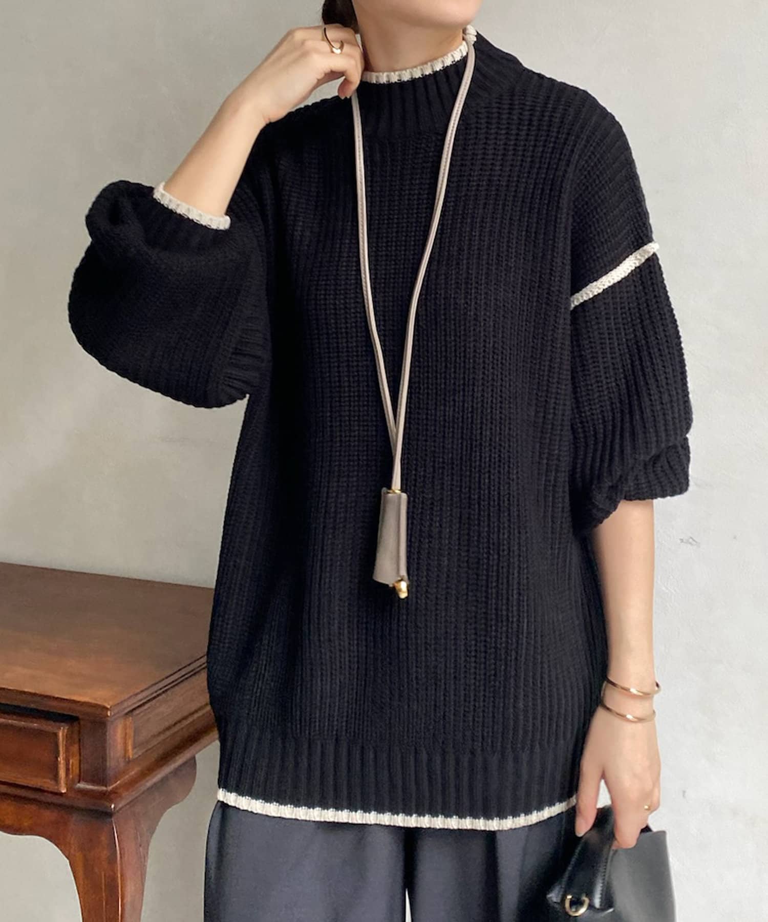 DOUDOU(ドゥドゥ) 【WEB限定】バイカラーモックネックプルオーバー