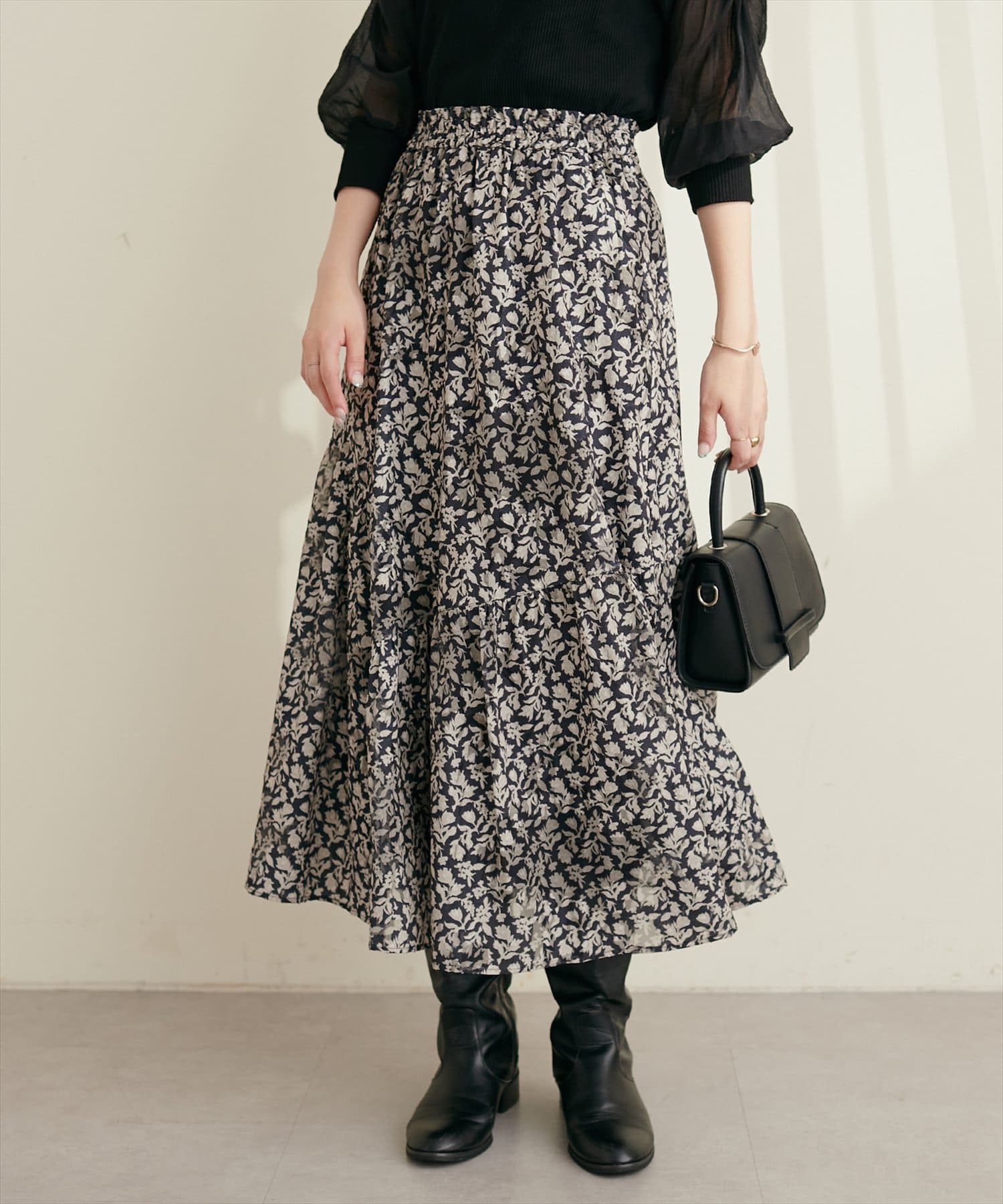 シフォンジャガードビンテージフラワースカート | natural couture