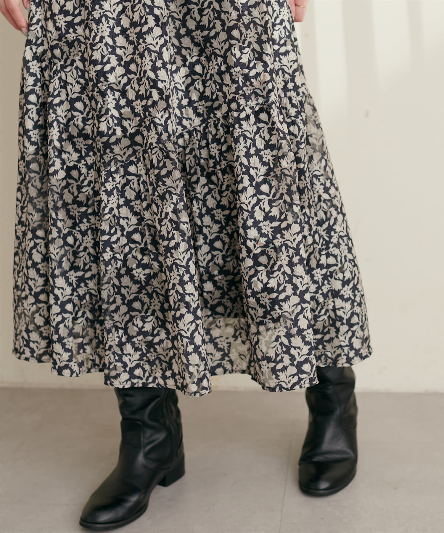 natural couture(ナチュラルクチュール) シフォンジャガードビンテージフラワースカート