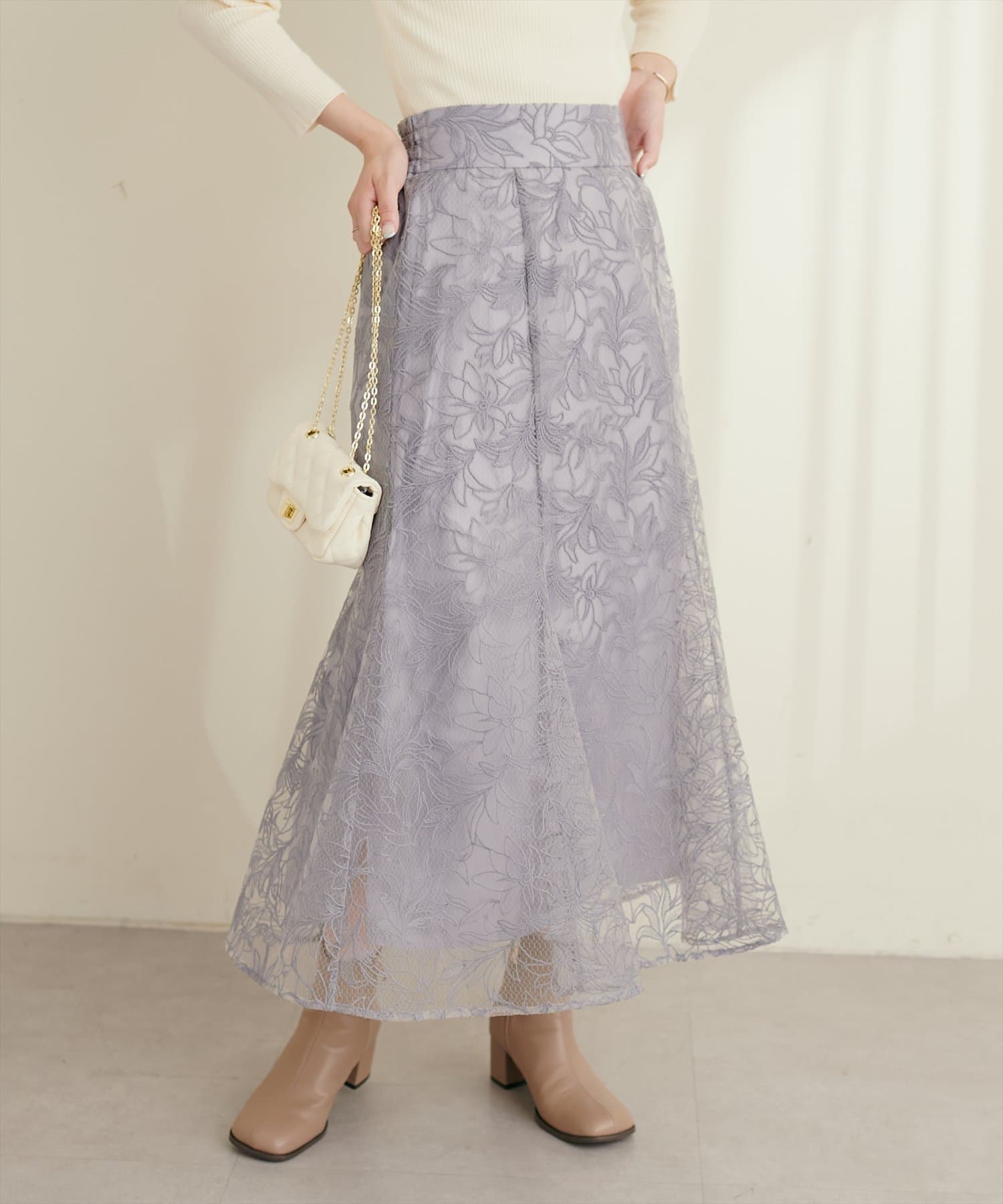 osono長さ変えれるチュール刺繍レーススカート | natural couture
