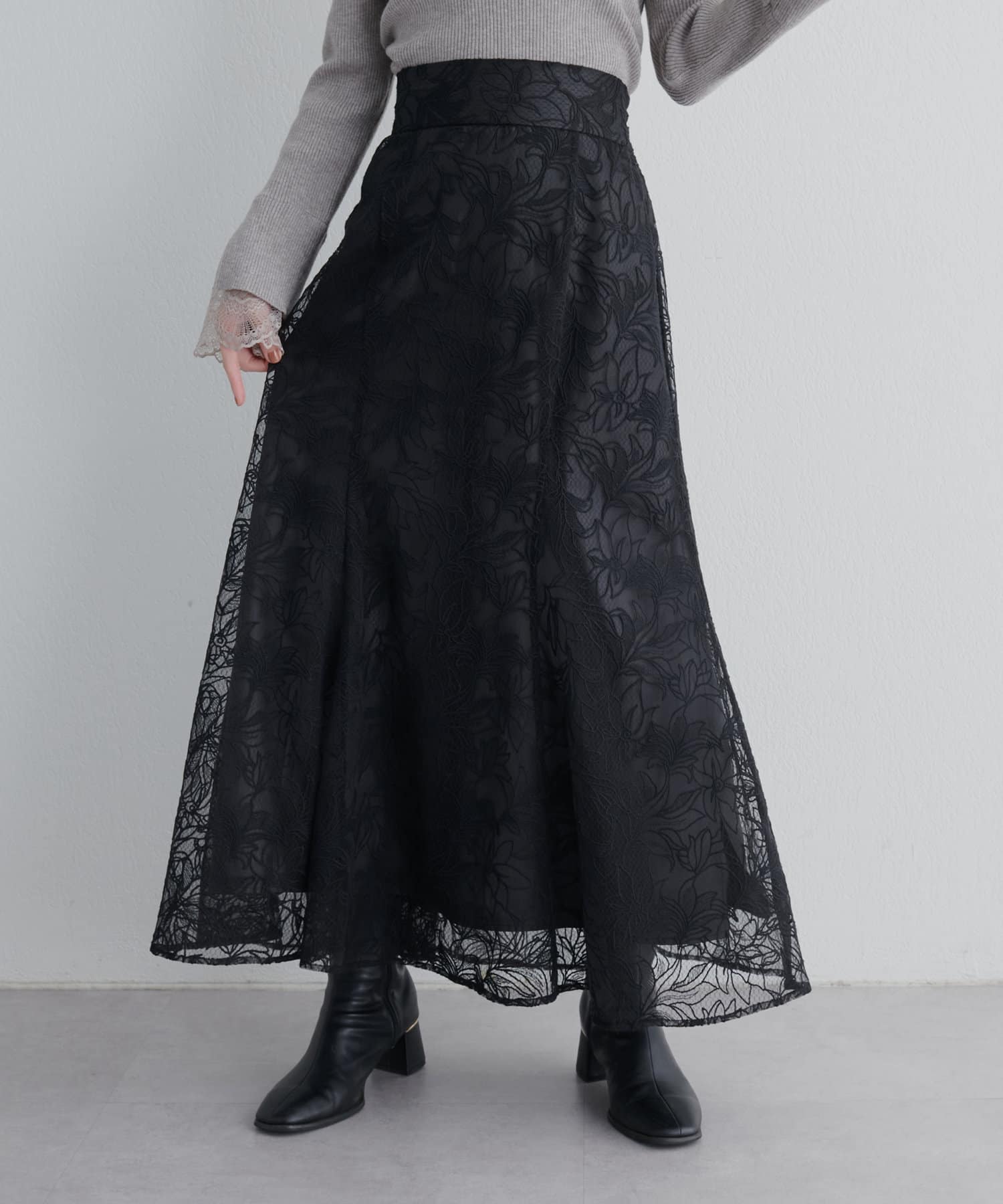 osono長さ変えれるチュール刺繍レーススカート | natural couture 