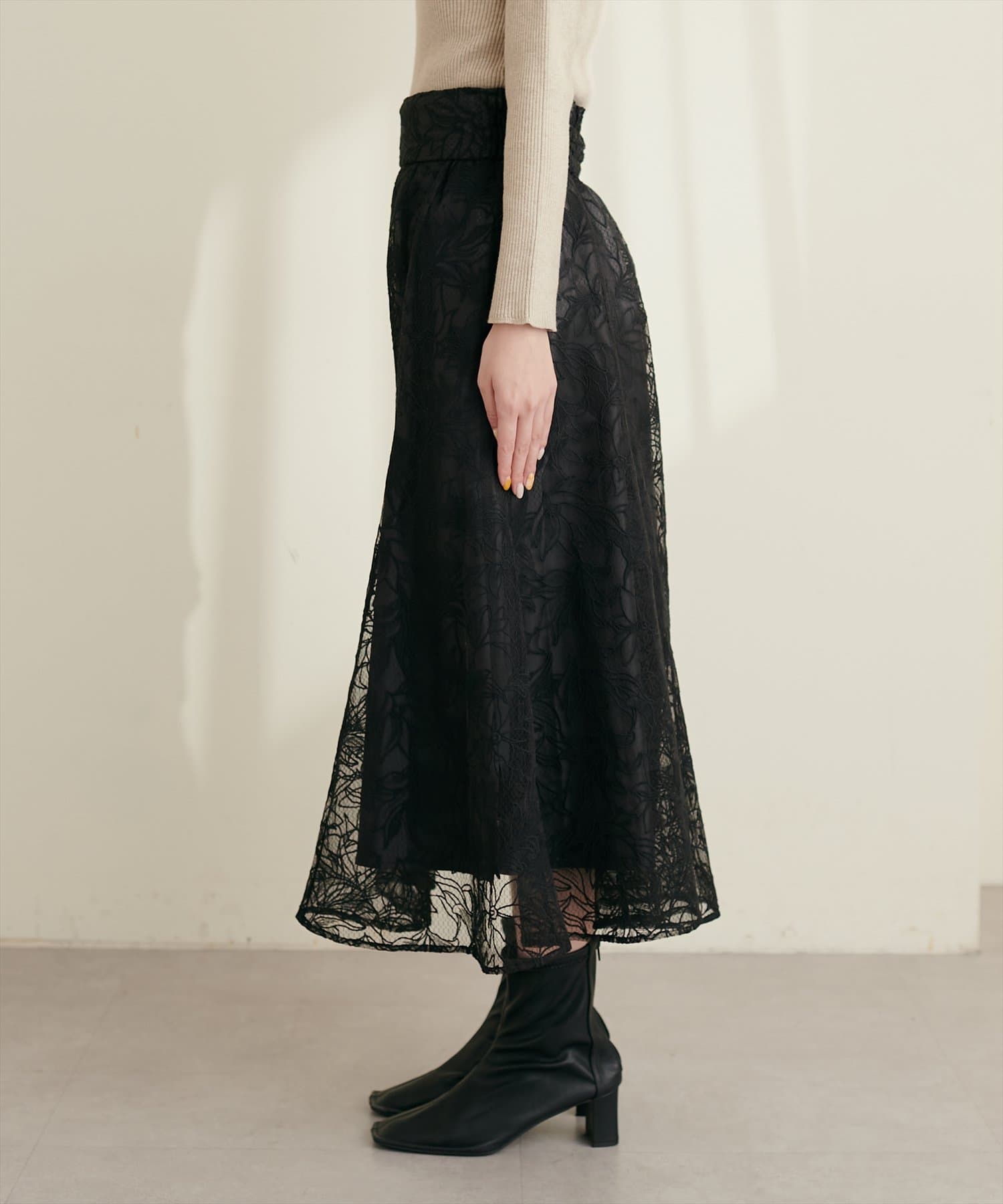 natural couture(ナチュラルクチュール) osono長さ変えれるチュール刺繍レーススカート