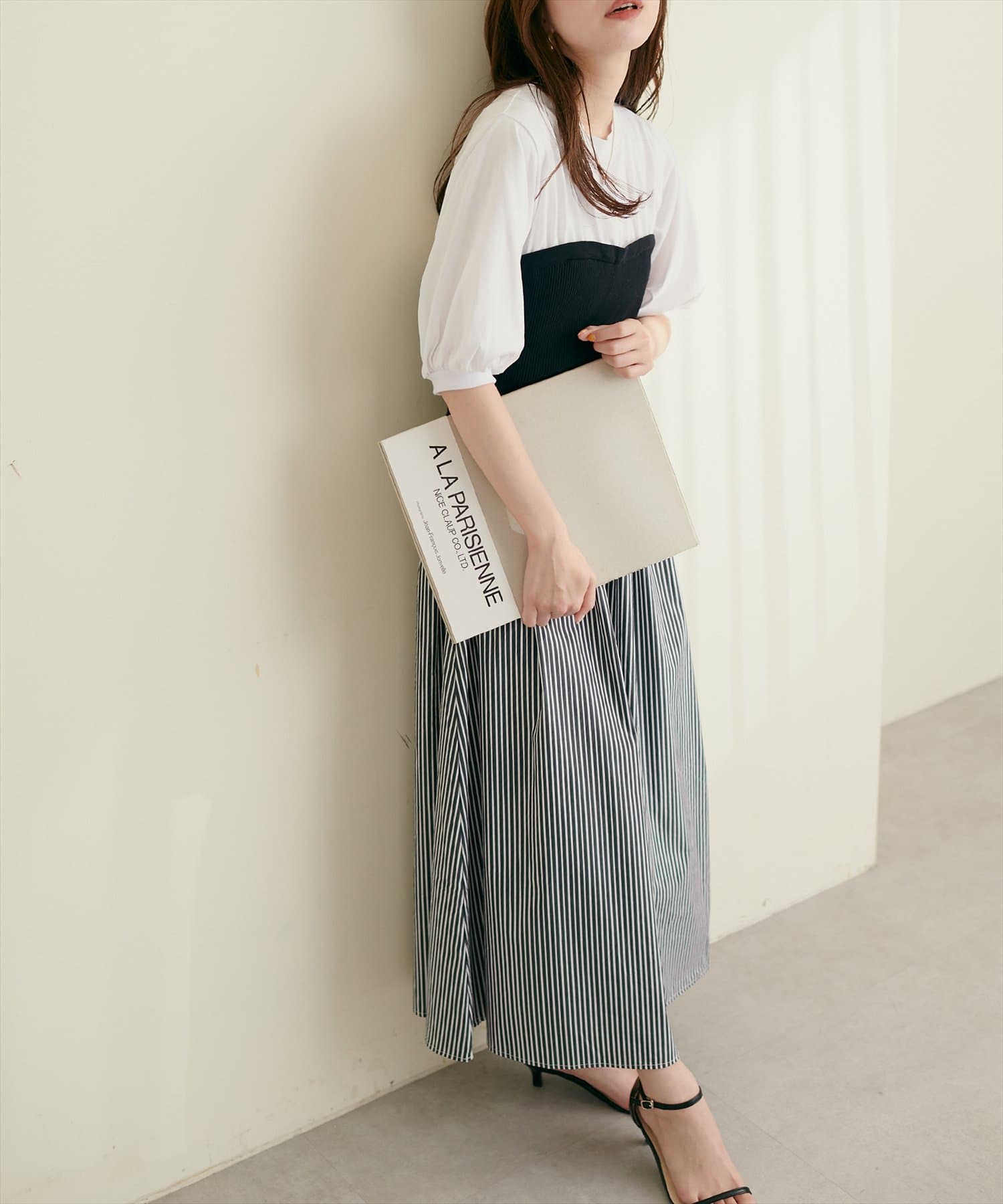 natural couture(ナチュラルクチュール) ニットカットコンビワンピース