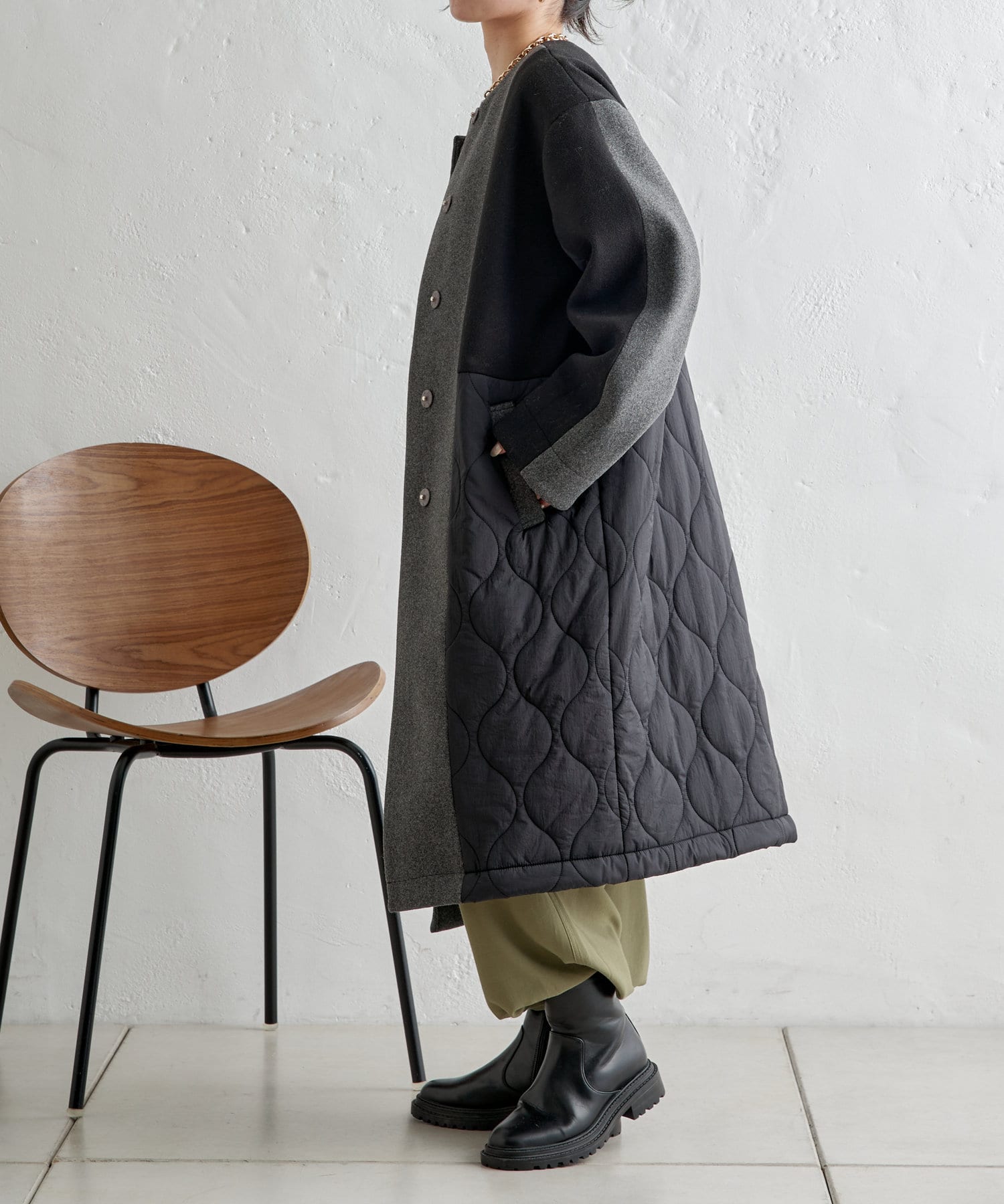 Jena　espace merveilleux(ジェナ　エスパスメルヴェイユ) 異素材バイカラーコート