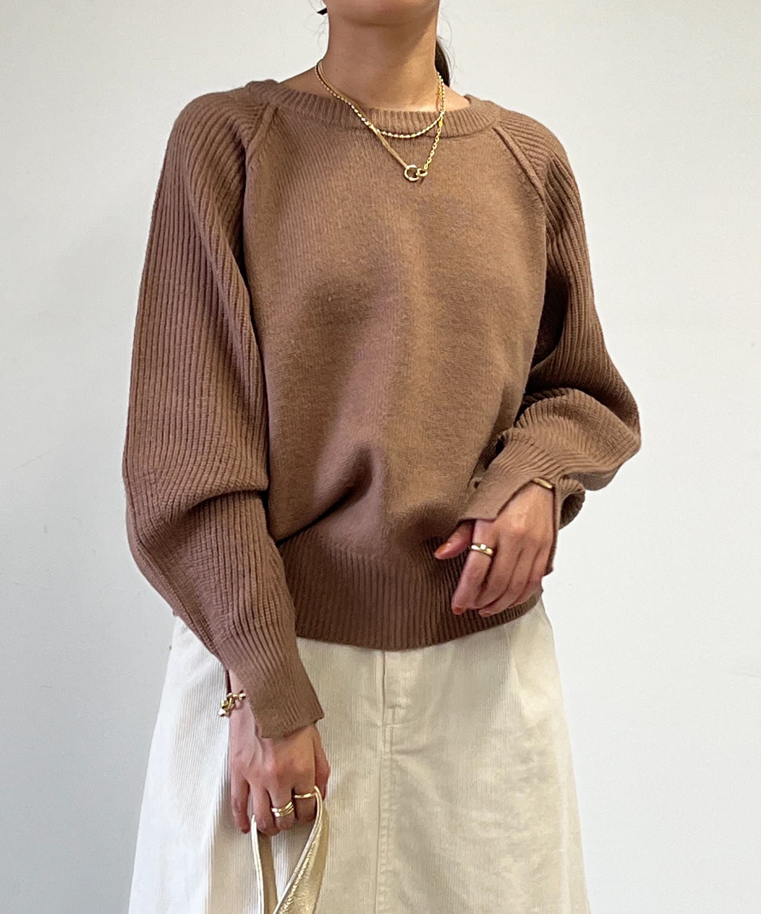 un dix cors(アンディコール) 袖畦クルーネックニット