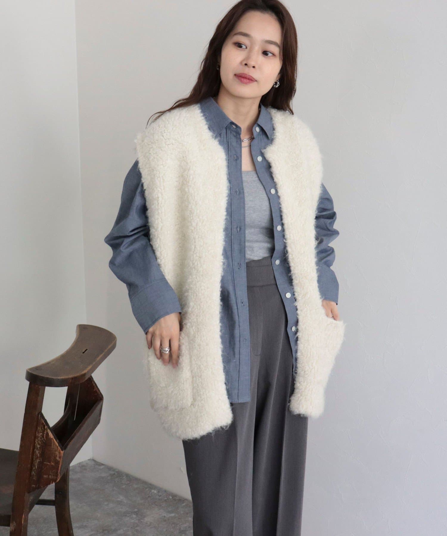 SHENERY　シーナリー　ベスト　モコモコ　フリー　ホワイト　ボアニットベスト