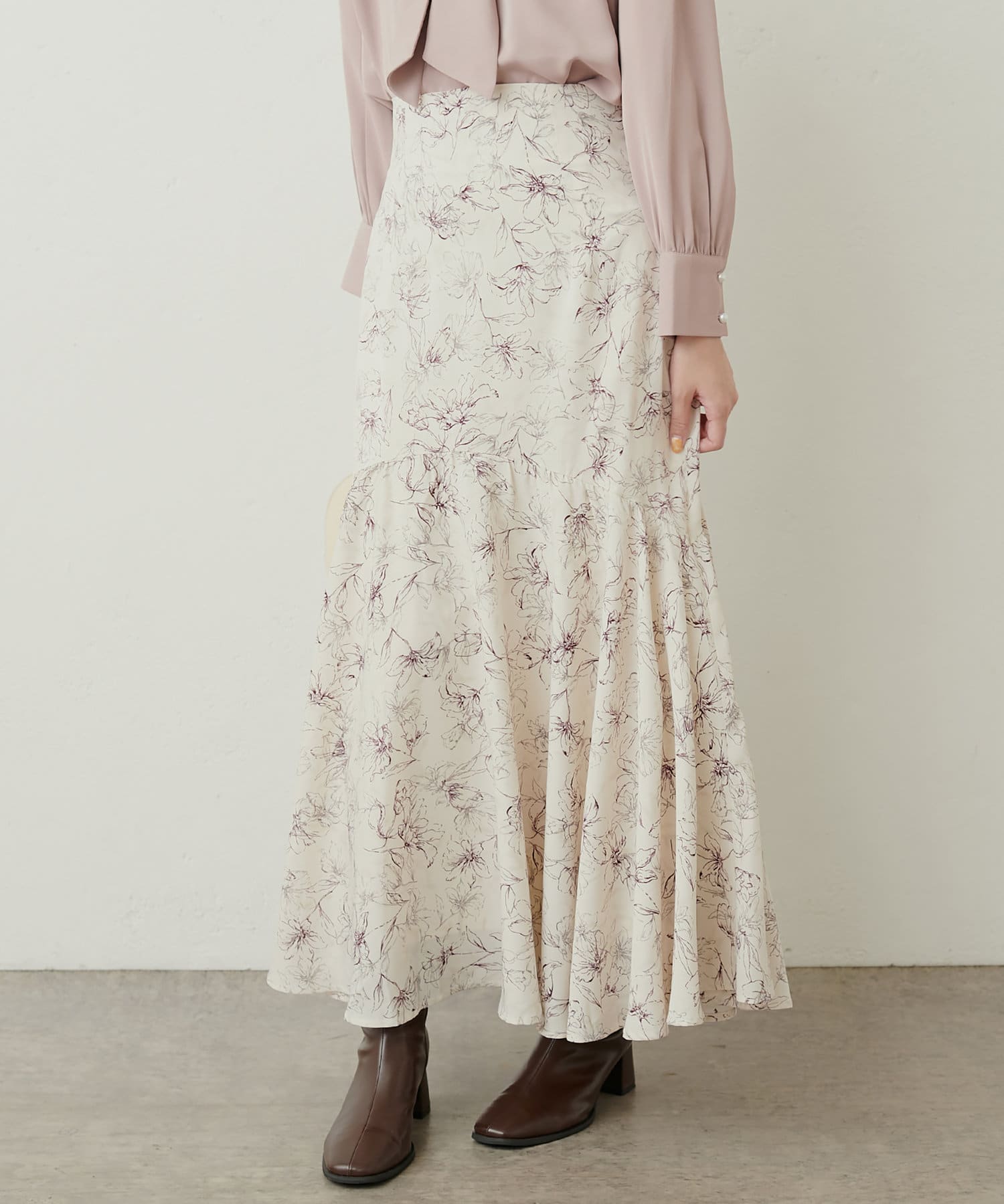 ナチュラルクチュール マーメイドスカート 花柄 - ロングスカート