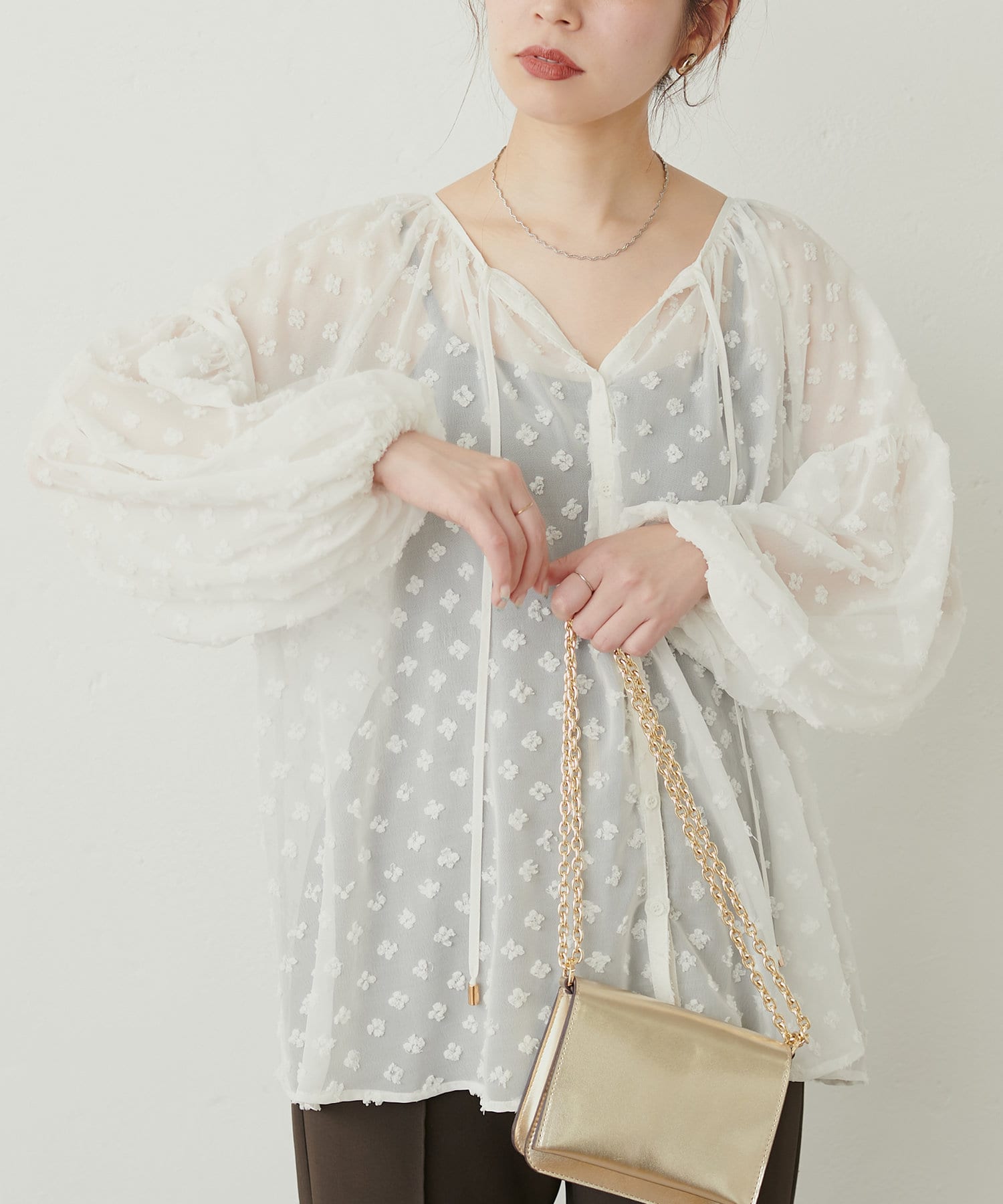 HYEON シアージャガードブラウス お花シアージャガードギャザーブラウス | natural couture