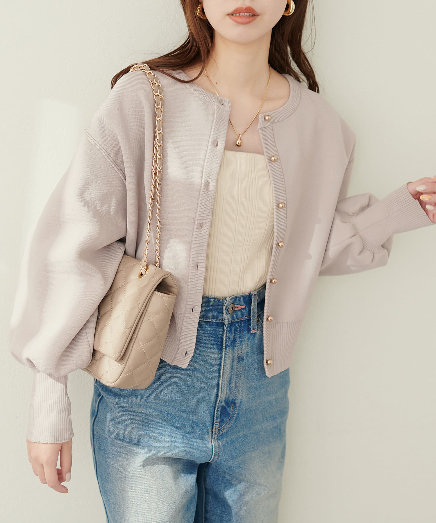 natural couture(ナチュラルクチュール) WEB限定 / お家で洗える薄金ころん釦カーディガン