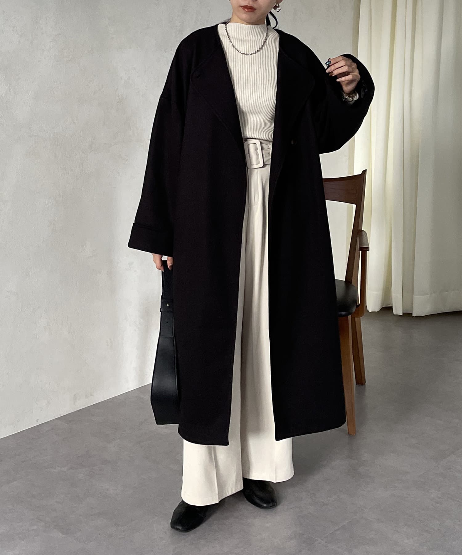 Thevon.(ゼヴォン) ストール付きノーカラーコート