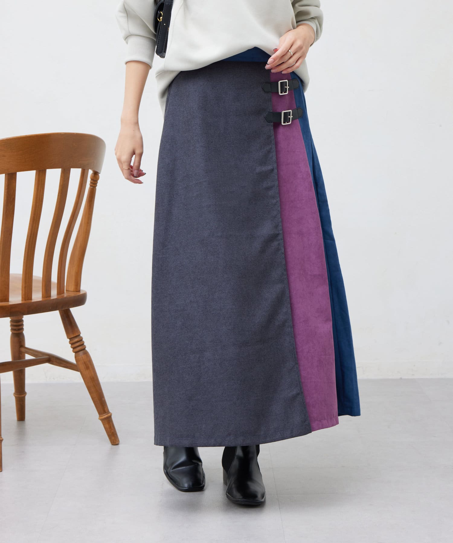 Chez toi(シェトワ) サイドベルトキルトスカート