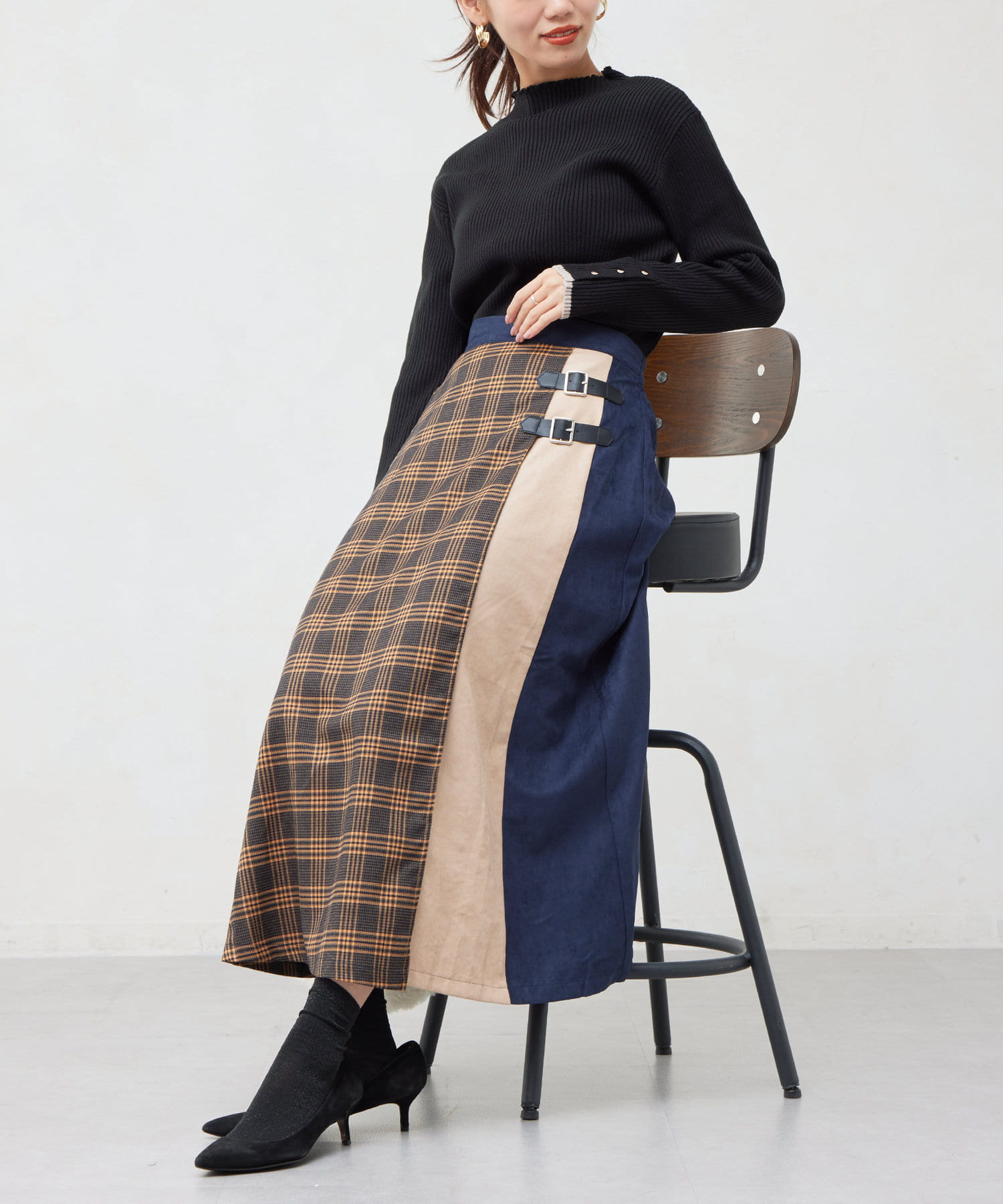 Chez toi(シェトワ) サイドベルトキルトスカート