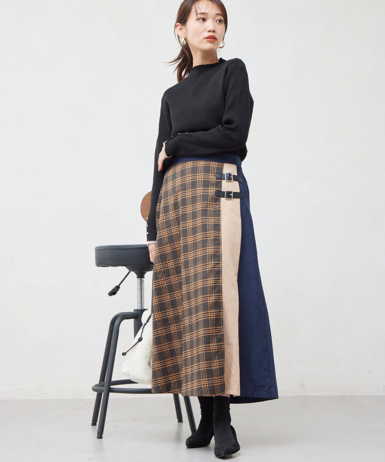 Chez toi(シェトワ) サイドベルトキルトスカート