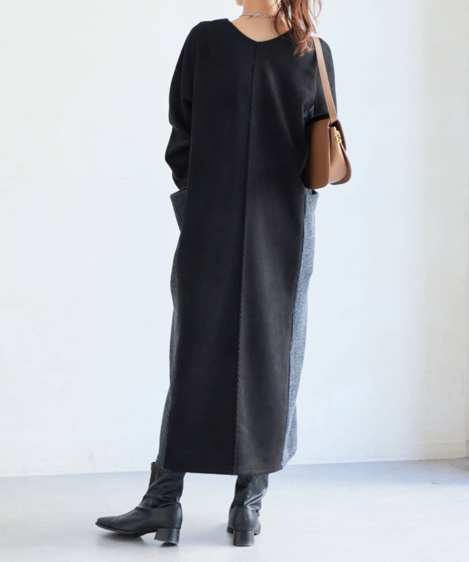 Chez toi(シェトワ) 前後2WAYスエード×リブワンピース