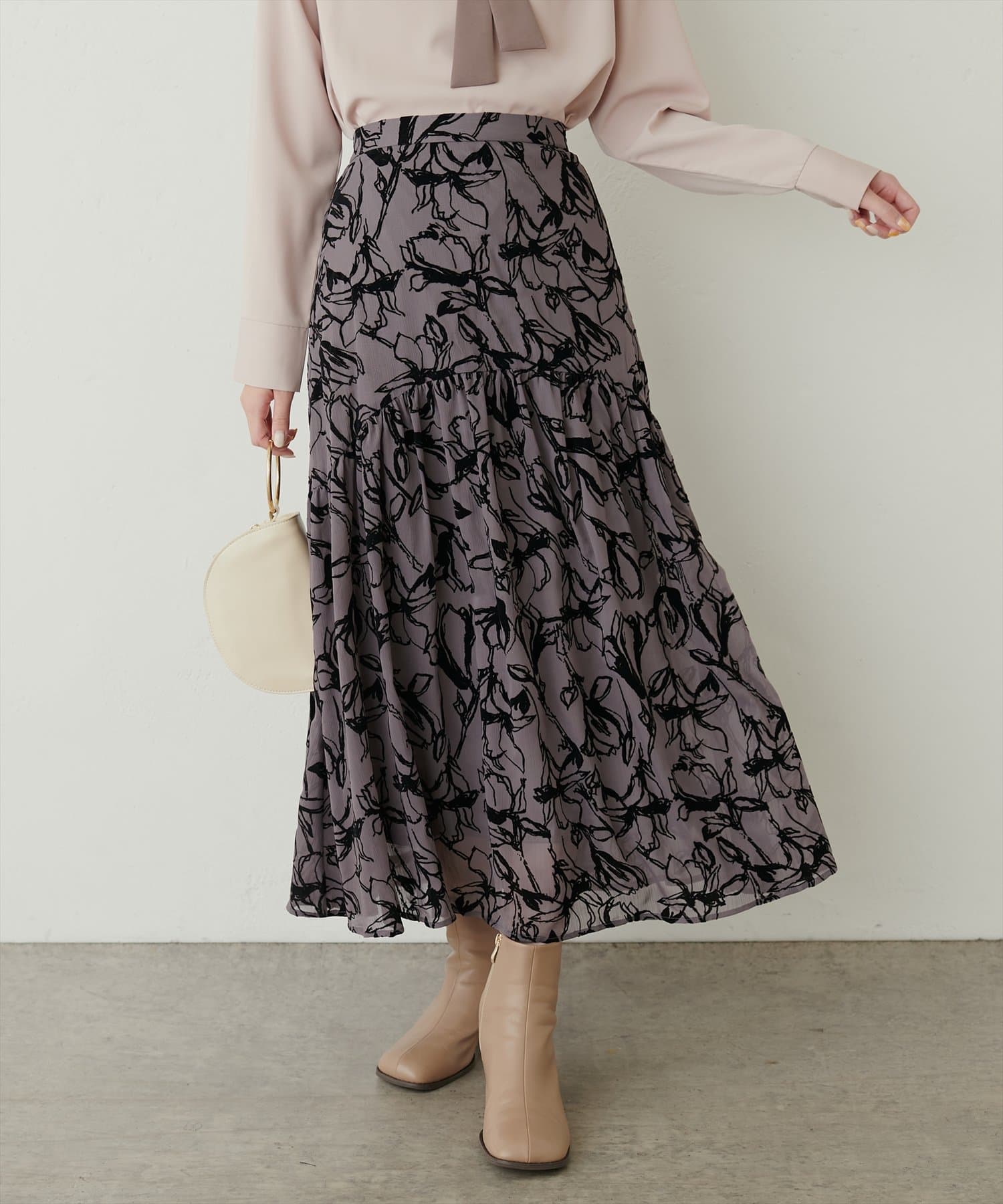 natural couture(ナチュラルクチュール) フラワーフロッキー切替スカート
