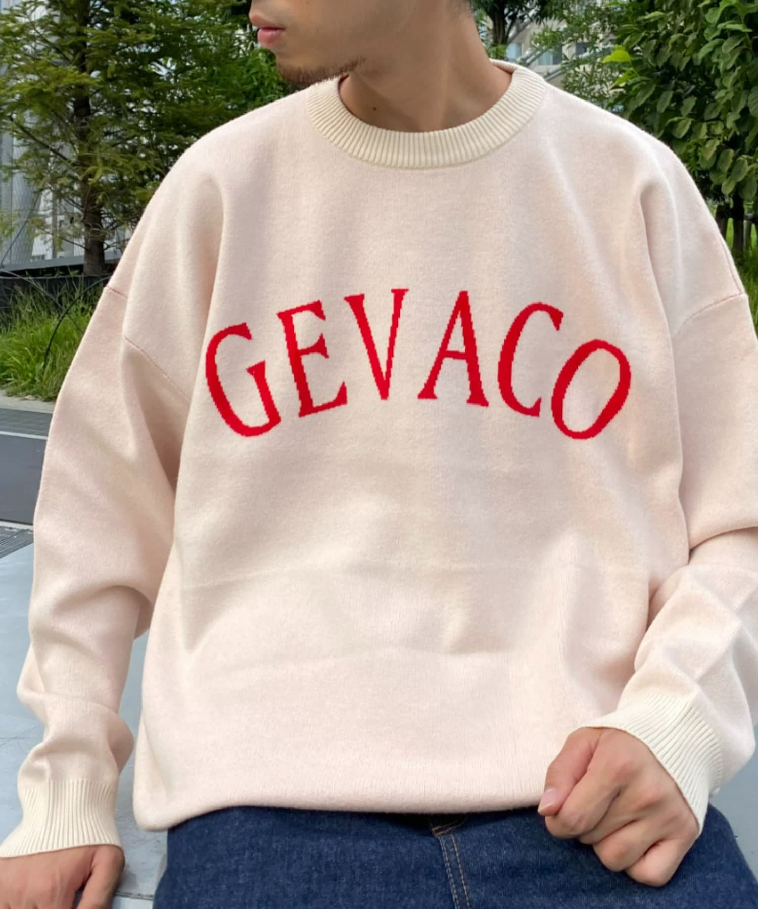 GEVACO/ゲバコ】アーチロゴジャガードセーター-