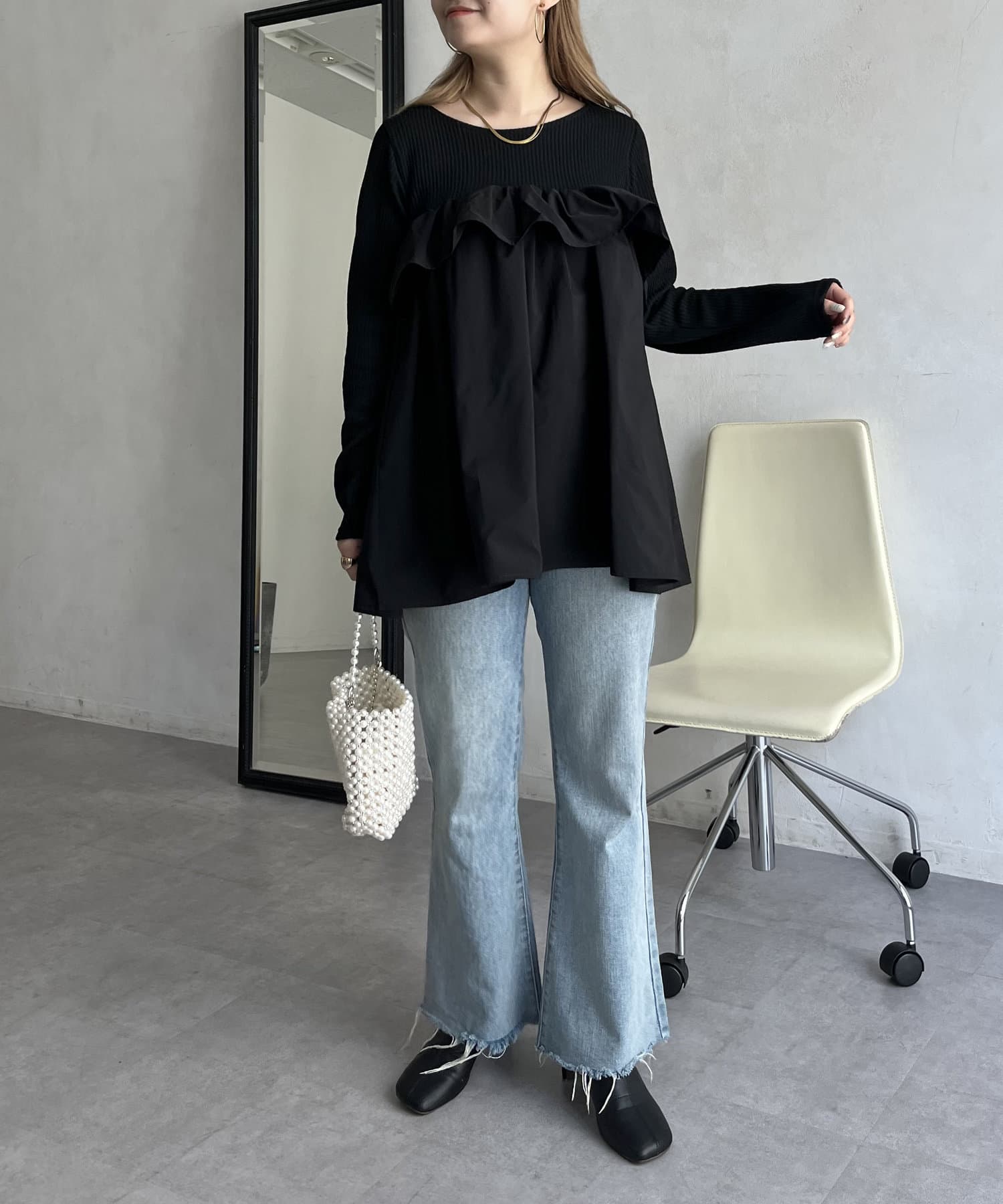 prose verse(プロズヴェール) リブ切替フリルギャザーペプラムトップス