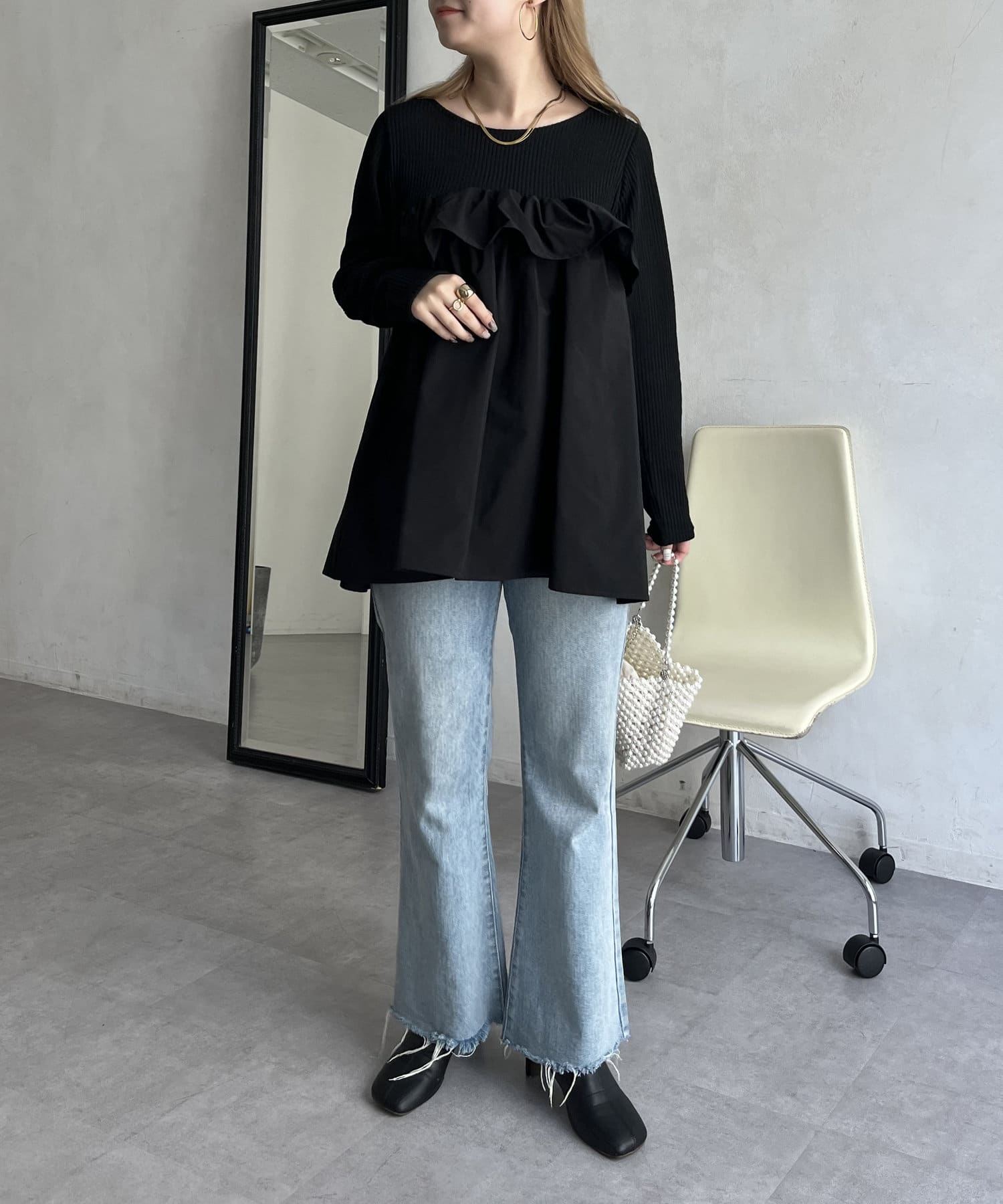 prose verse(プロズヴェール) リブ切替フリルギャザーペプラムトップス