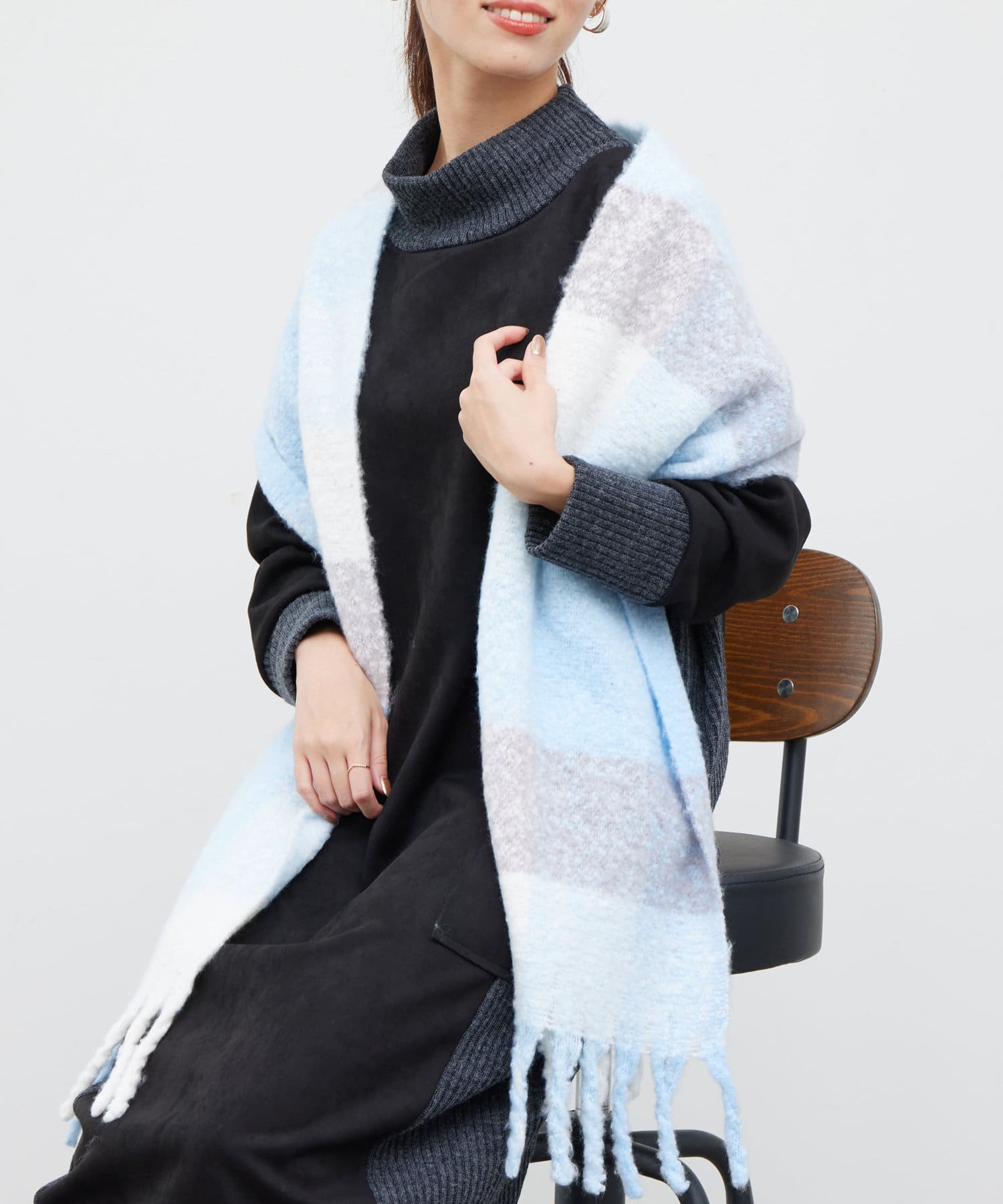 Chez toi(シェトワ) ブロックチェックストール