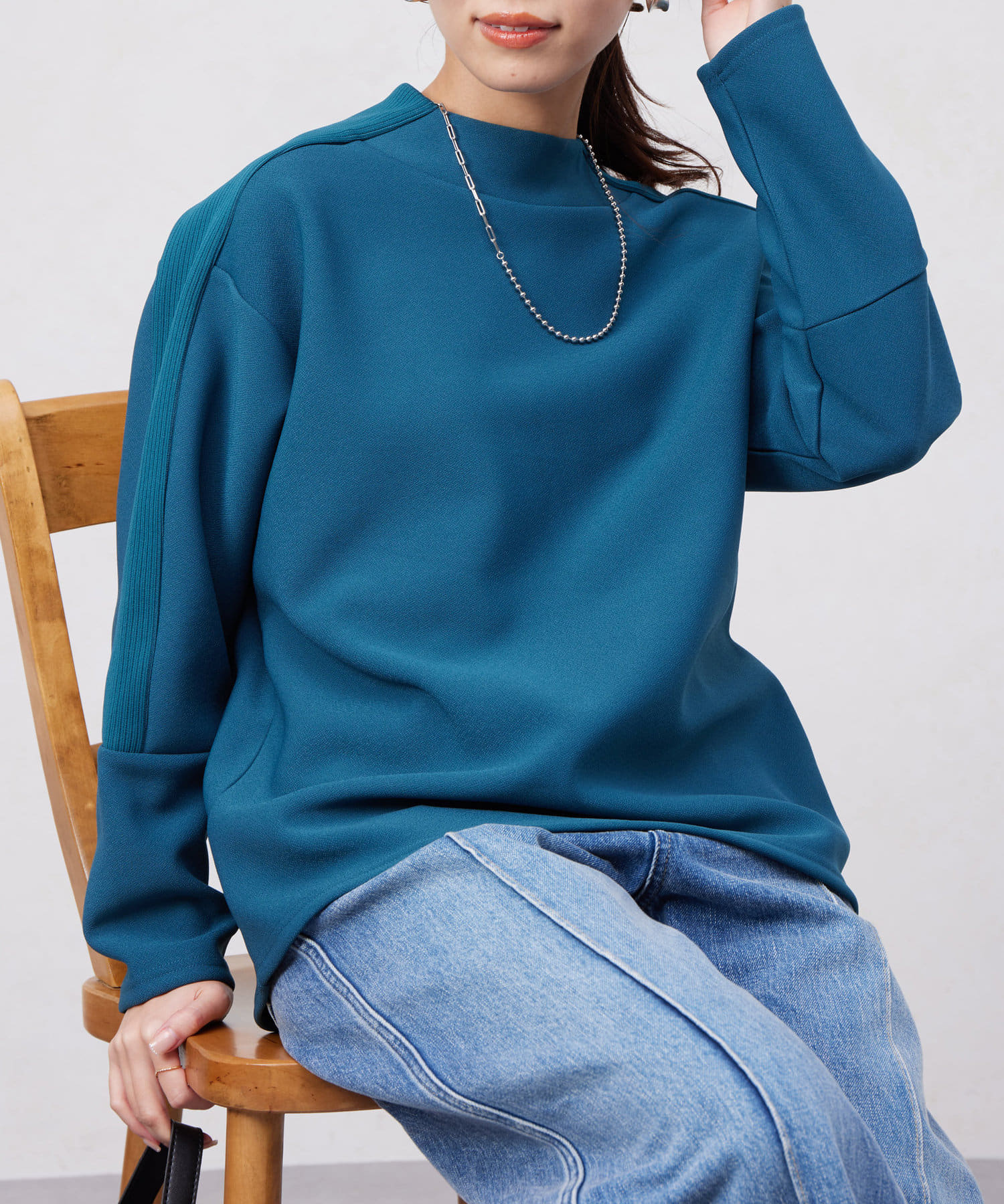 Chez toi(シェトワ) リブ切替接結カットジョーゼットプルオーバー