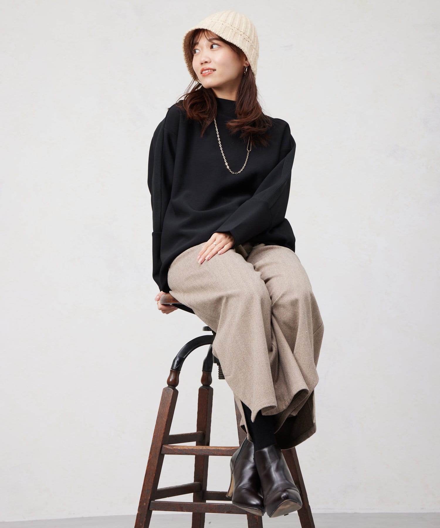 Chez toi(シェトワ) リブ切替接結カットジョーゼットプルオーバー