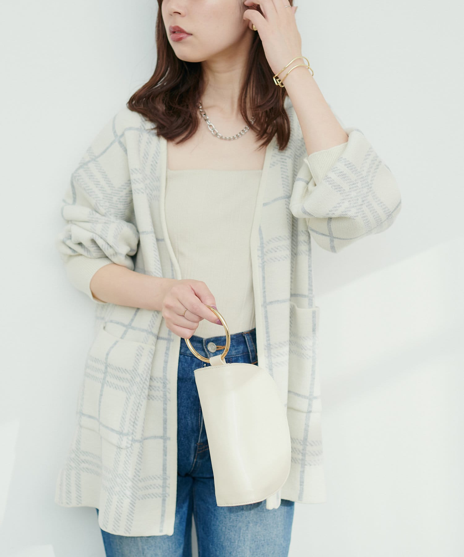 natural couture(ナチュラルクチュール) きれいめニットミドル丈コーディガン