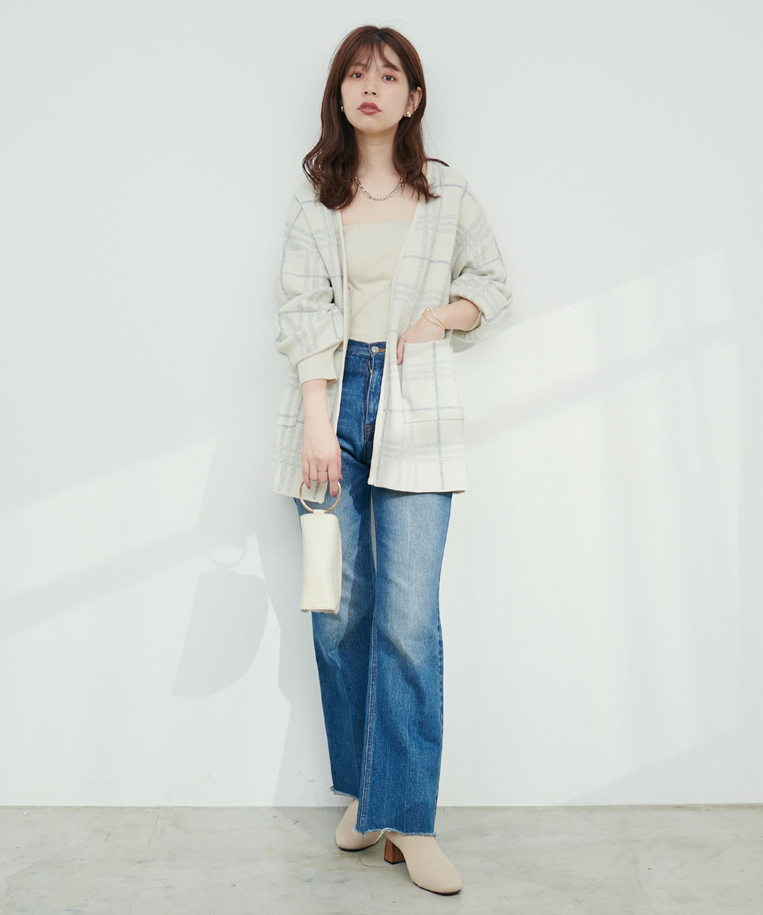 natural couture(ナチュラルクチュール) きれいめニットミドル丈コーディガン